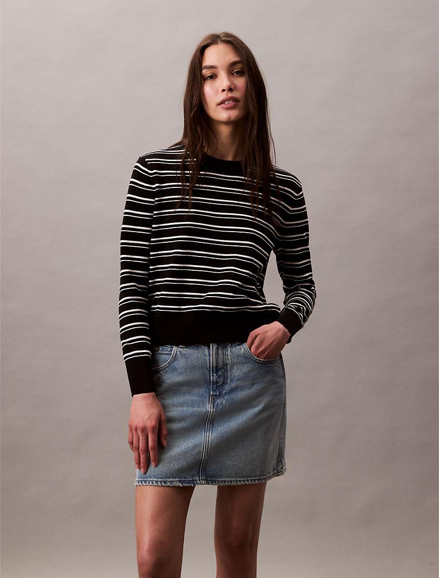 Smooth Cotton Stripe Crewneck Sweater Product Image