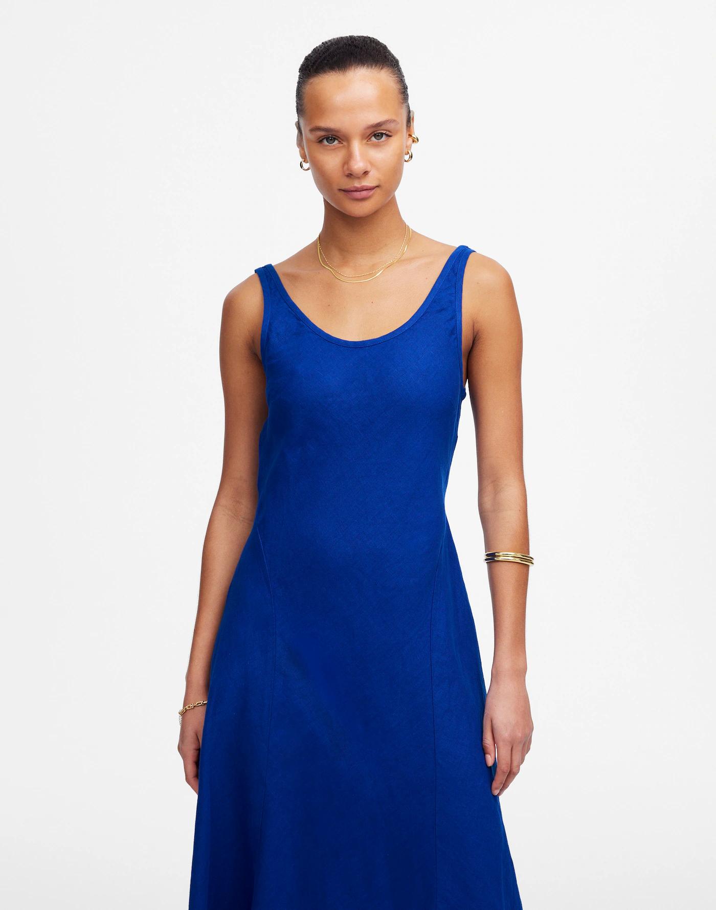 Scoopneck Sleeveless Midi Dress in 100% Linen Product Image