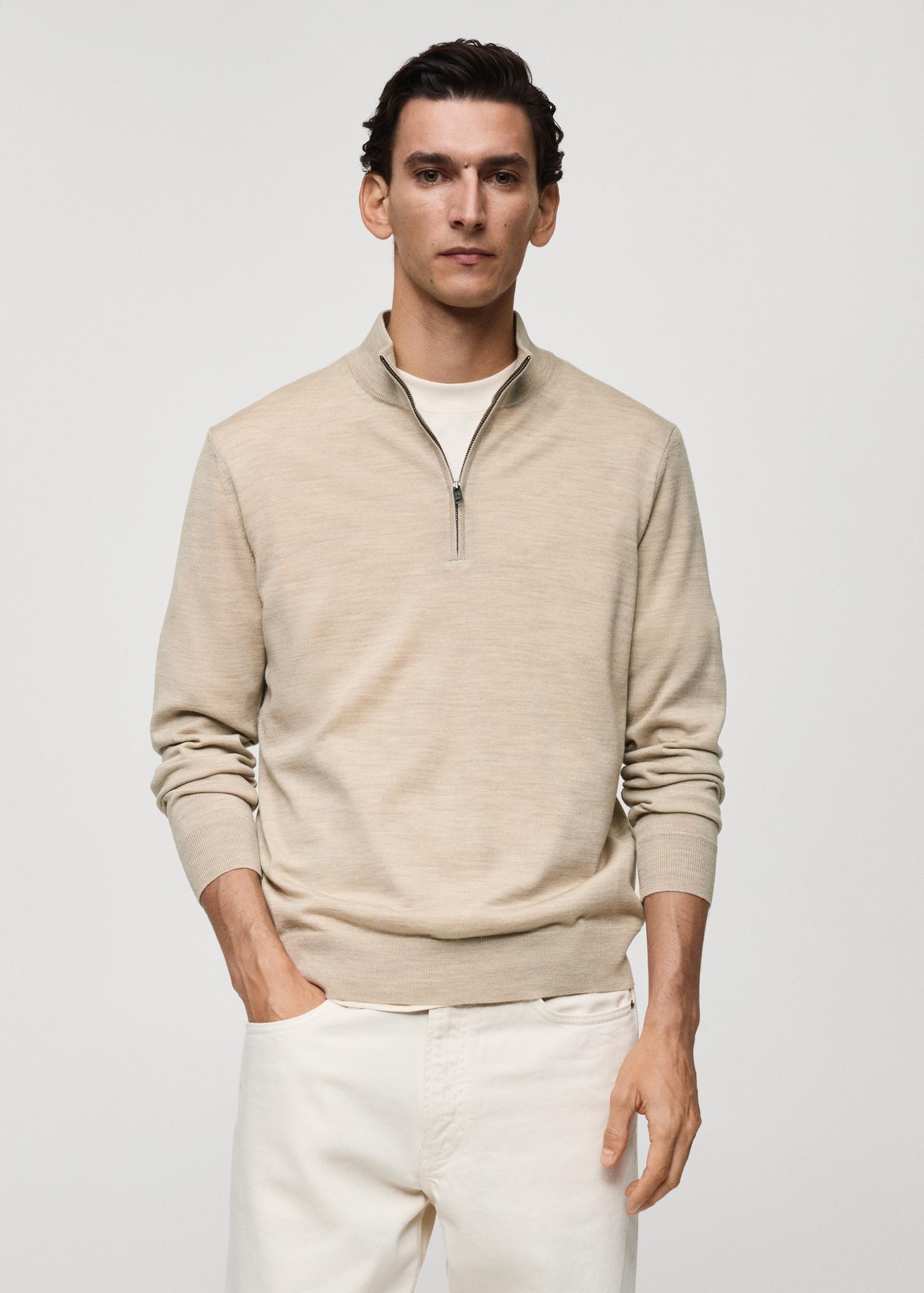 100% merino wool perkins-neck sweater with zipper - Men | MANGO USA Product Image