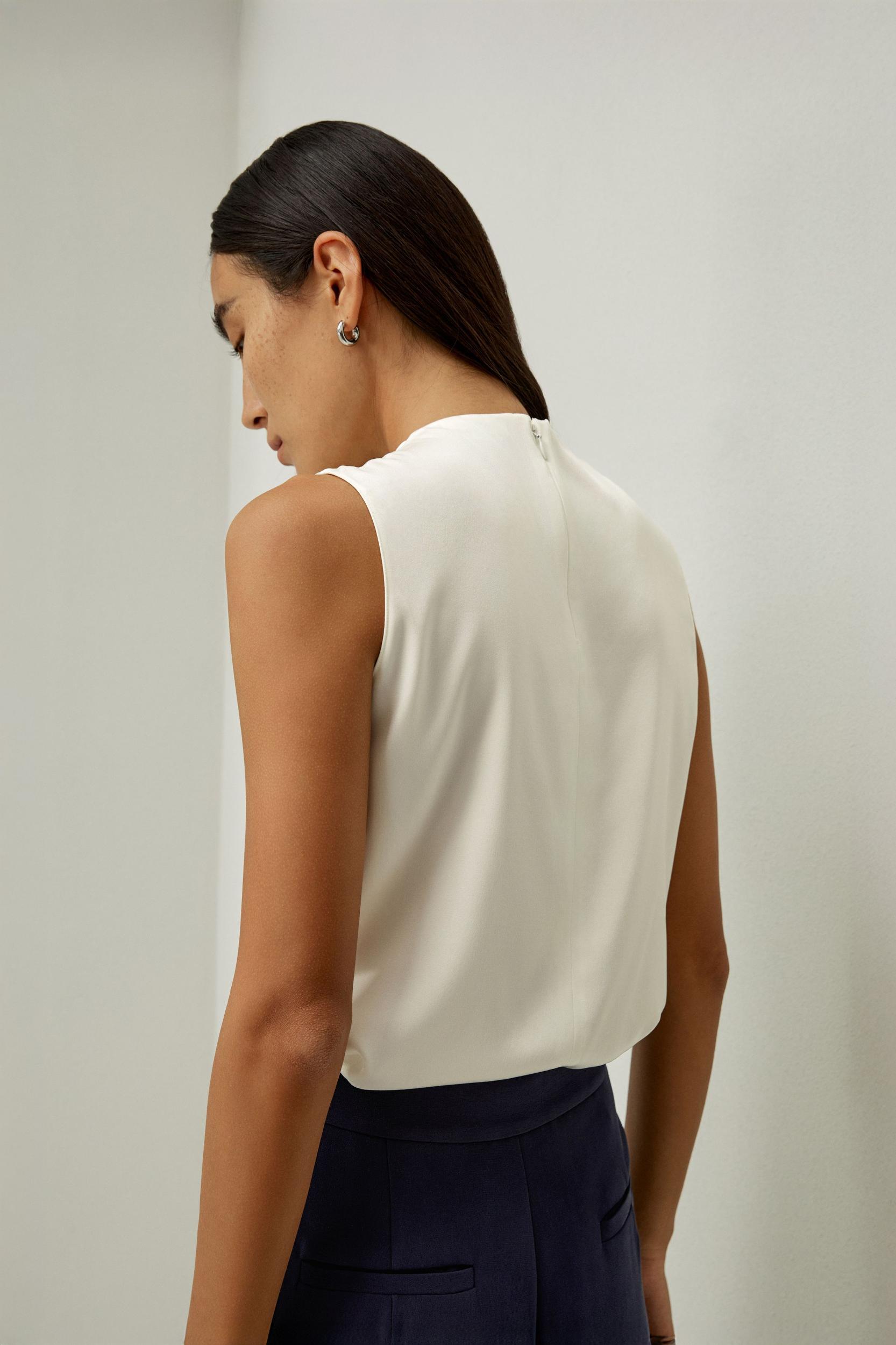 LILYSILK Silk Sleeveless Top - for Women - Black Silk Double Joe - Distinctive Half-Turtleneck Tops L Product Image