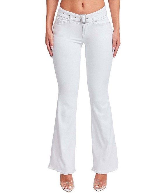 YMI Jeanswear Low Rise Frayed Hem Buckle Flare Jeans Product Image