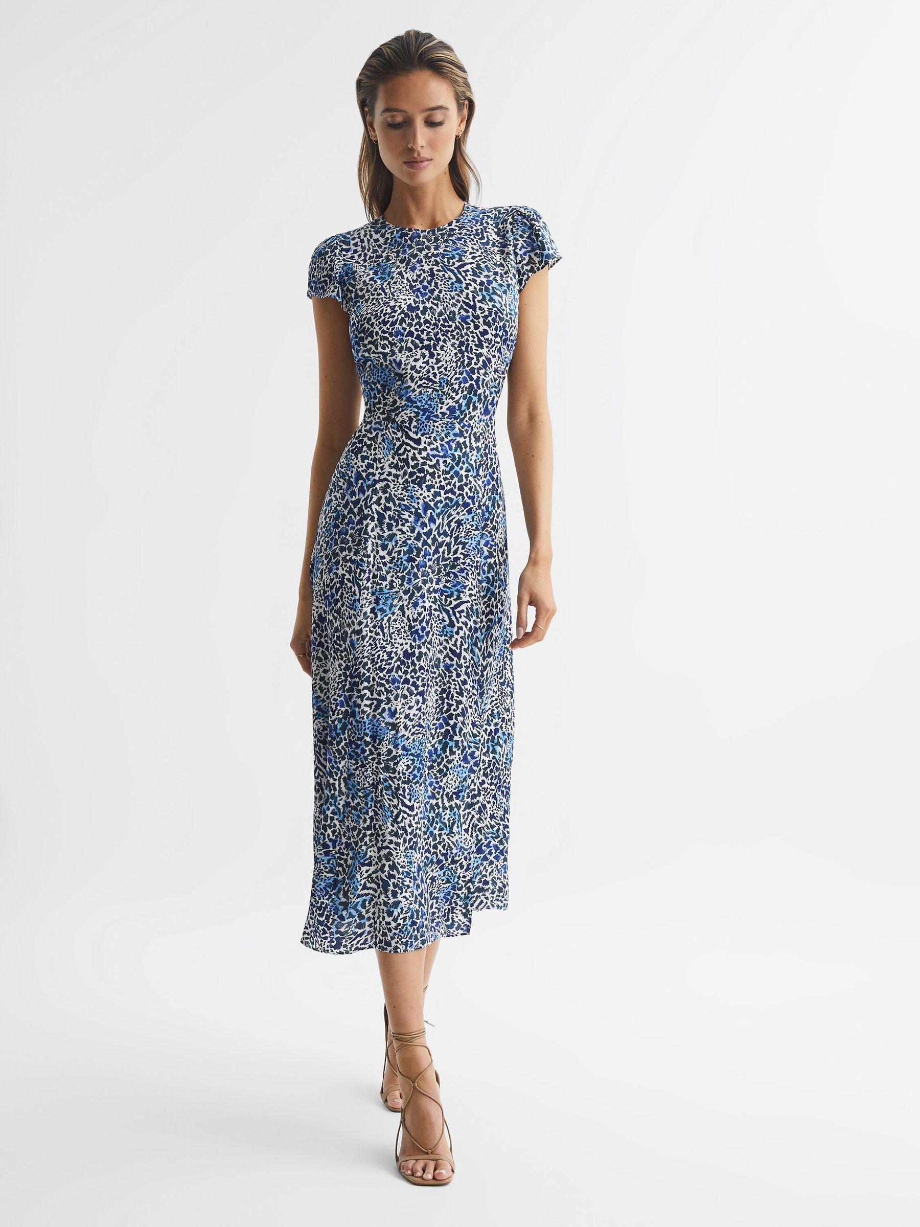 Printed Cut Out Back Midi Dress in Blue Product Image