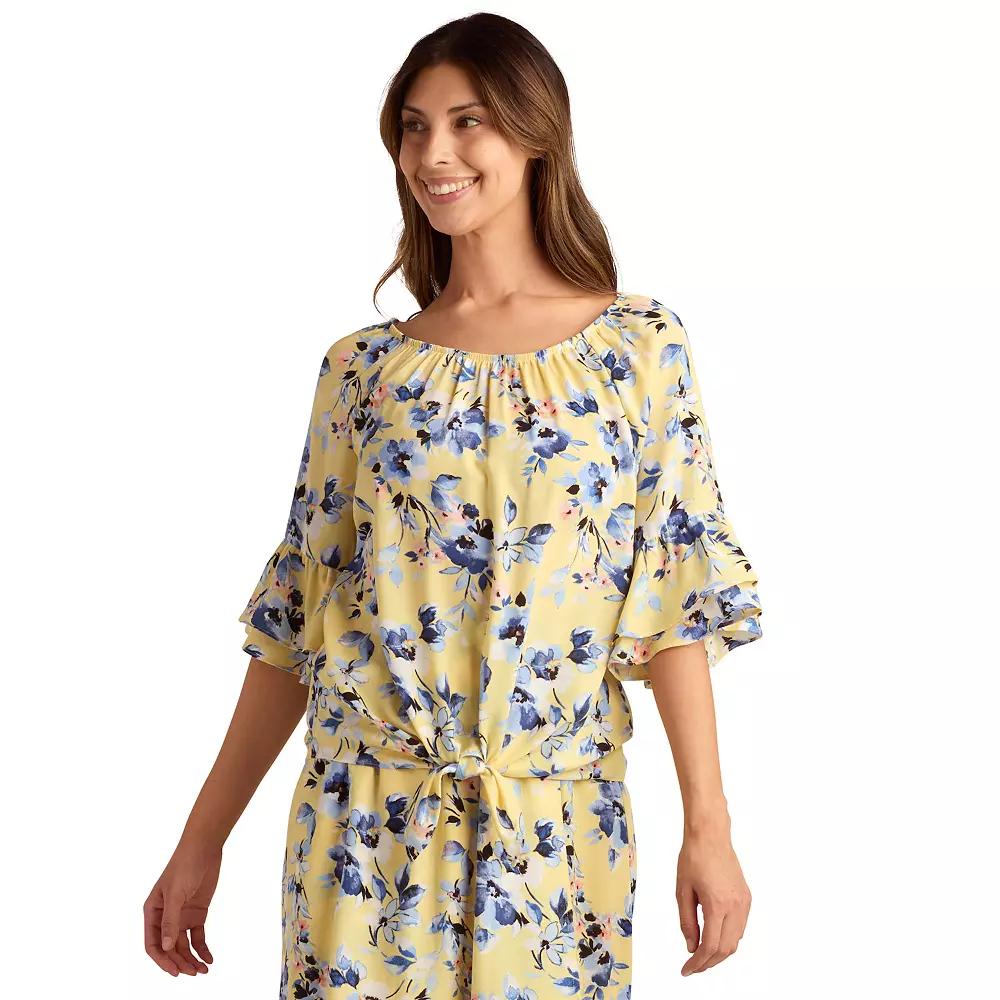 Women's AB Studio Flounce Sleeve Tie Hem Peasant Top,  Product Image