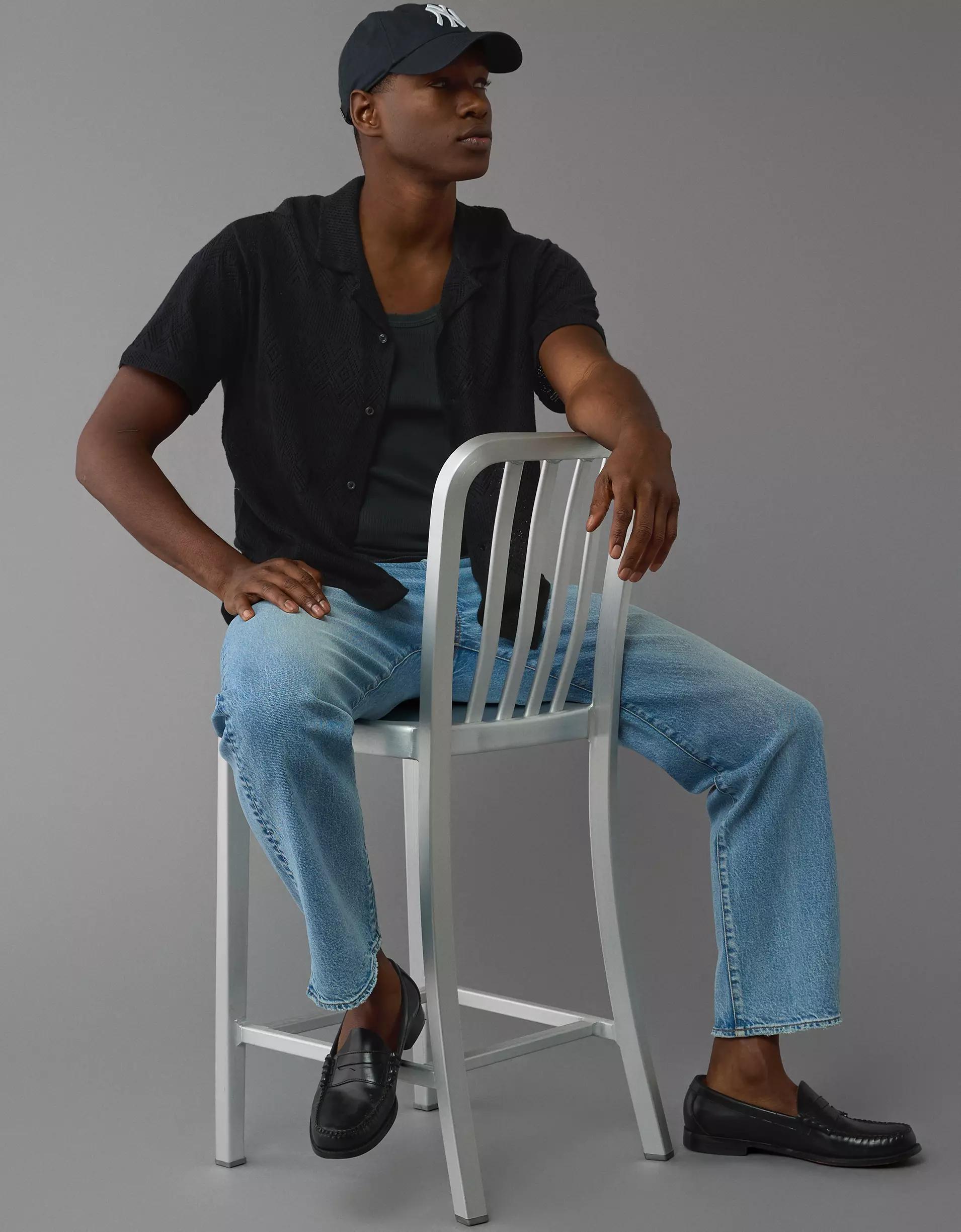 AE Weekend Diamond Crochet Button-Up Sweater Polo Shirt Product Image