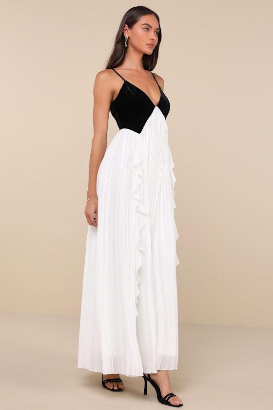 Envied Glamour Black and White Pleated Backless Maxi Dress Product Image