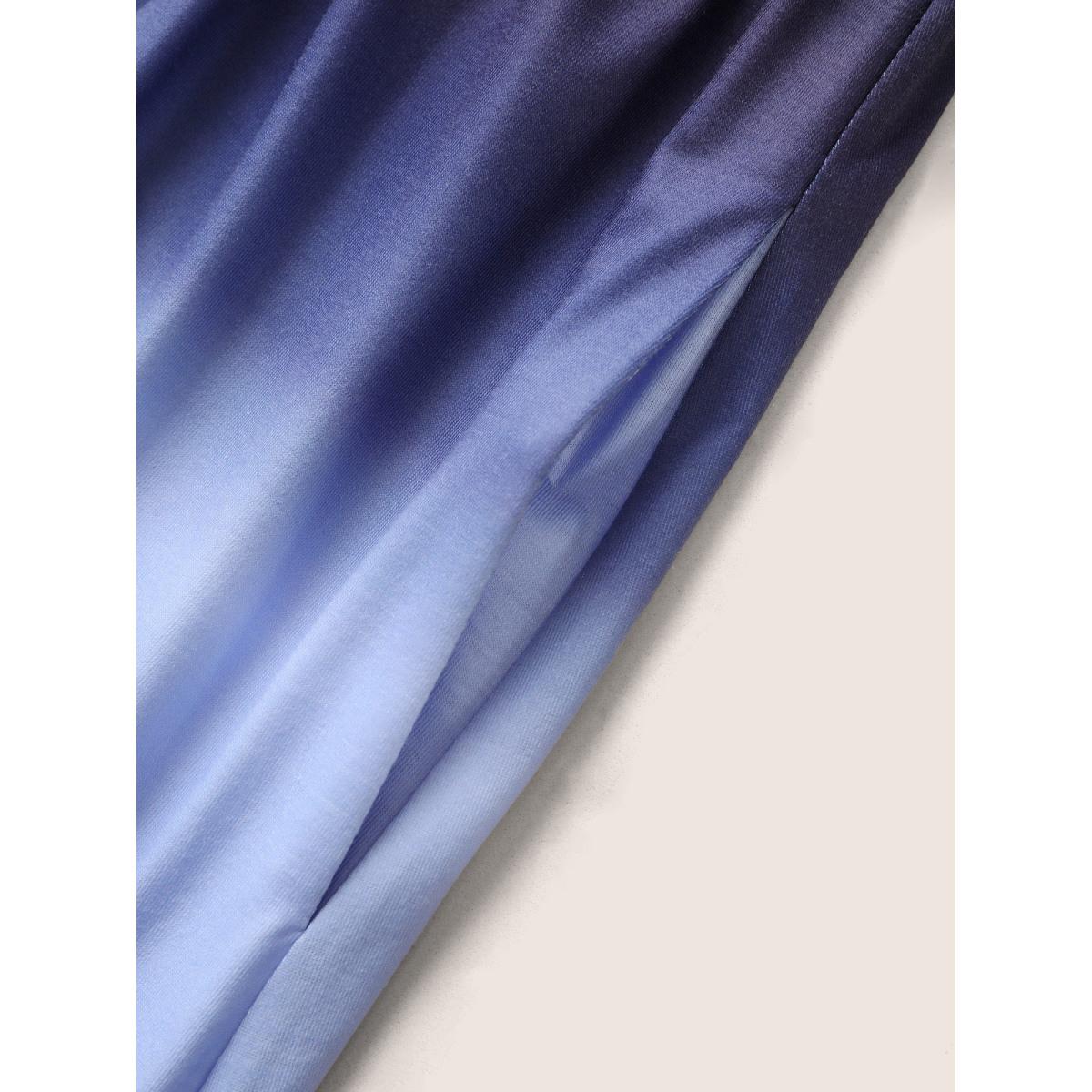 Plus Size Ombre Tie Dye Round Neck Gathered Dress Blue Women Casual Pleated Round Neck Short sleeve Curvy BloomChic 14-16/1X Product Image