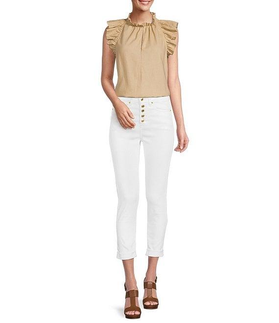 MICHAEL Michael Kors Izzy Skinny Roll Hem Denim Crop Skinny Leg Jeans Product Image