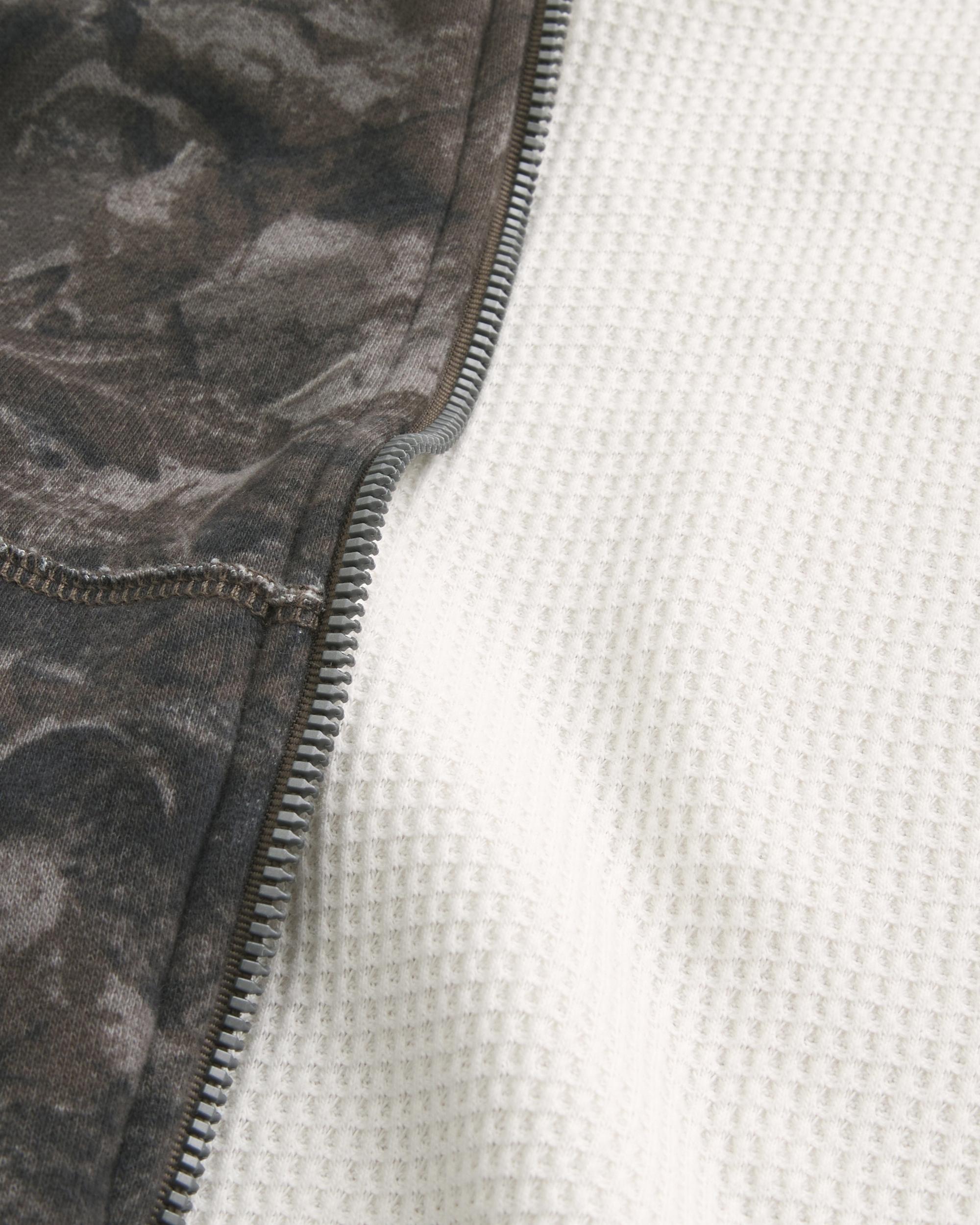 Boxy Waffle-Lined Zip-Up Hoodie Product Image