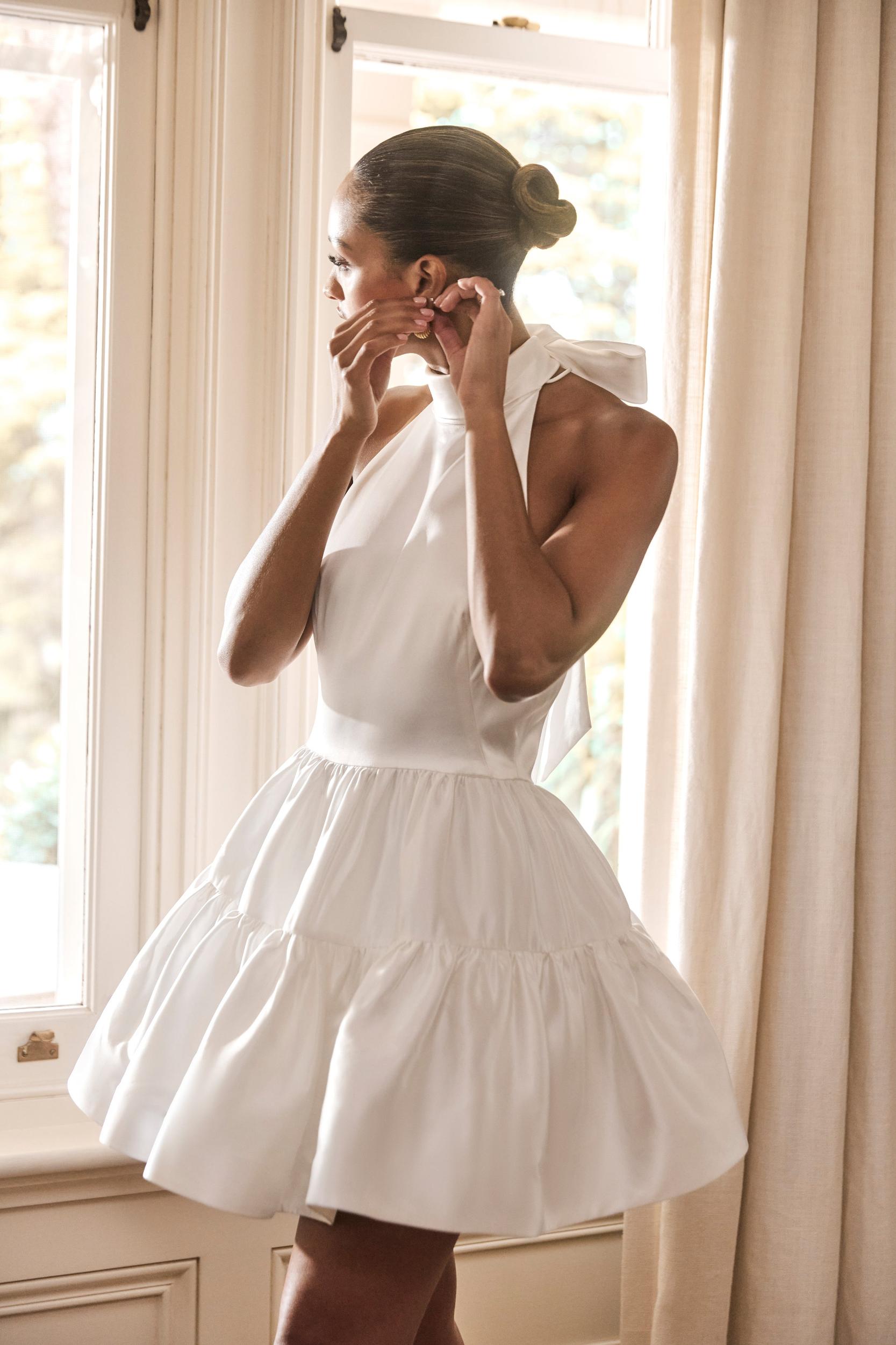 Dorota Satin Halter Mini Dress - White Product Image