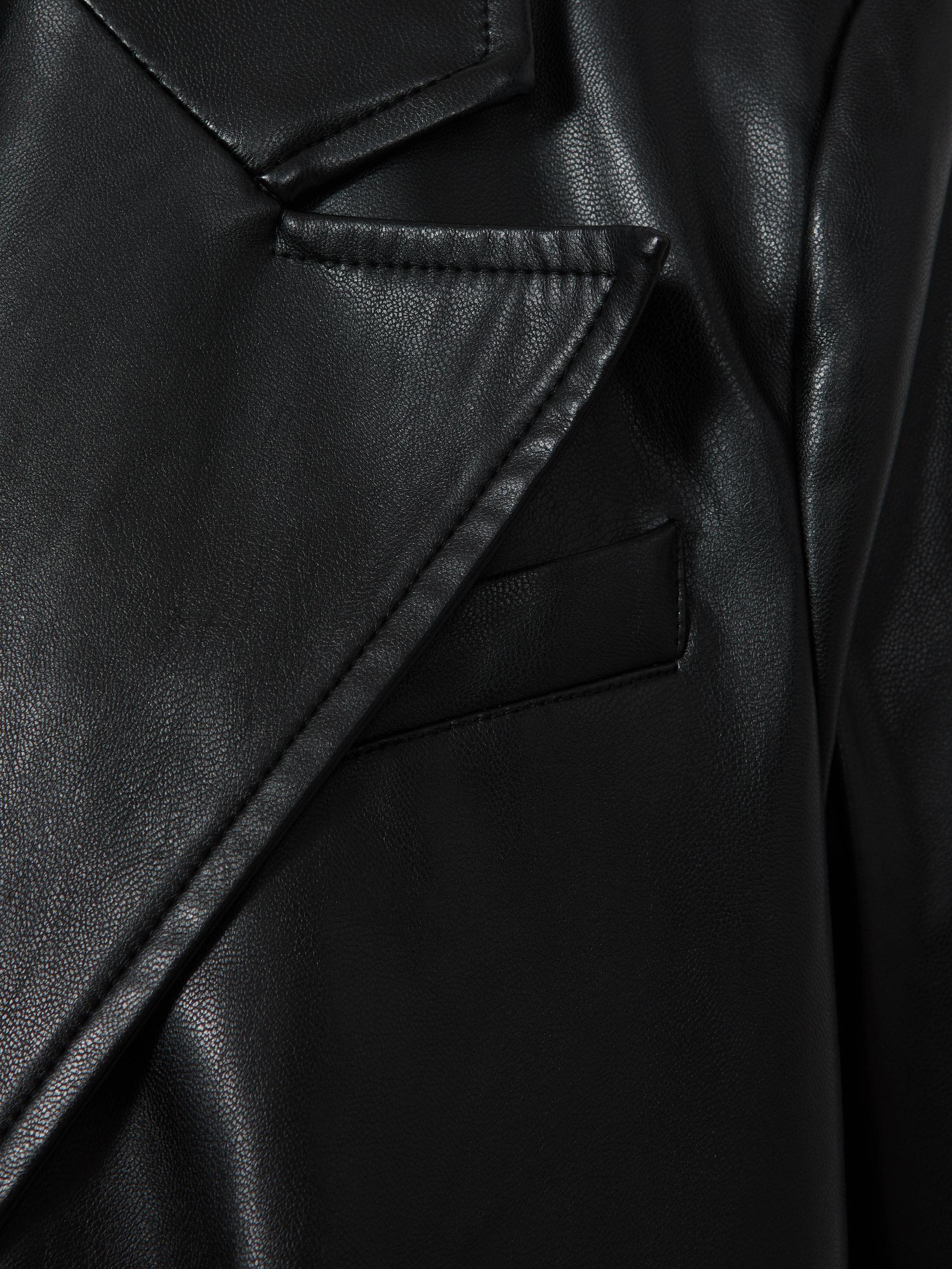 Paige Relaxed Faux Fur Leather Single Breasted Blazer in Black Product Image