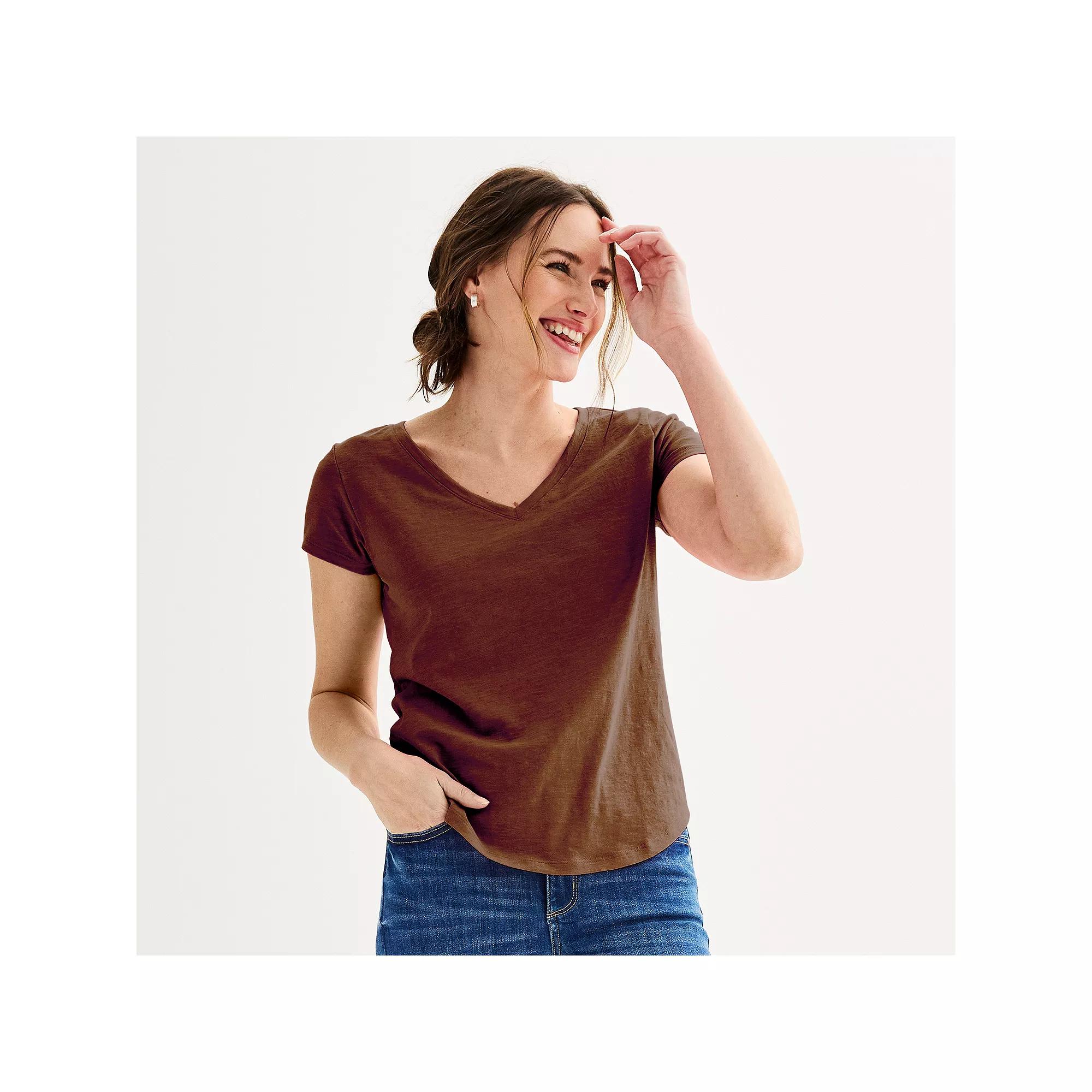 Women's Sonoma Goods For Life® Everyday Short Sleeve V-Neck Tee, Size: Large, Brown Plum Product Image