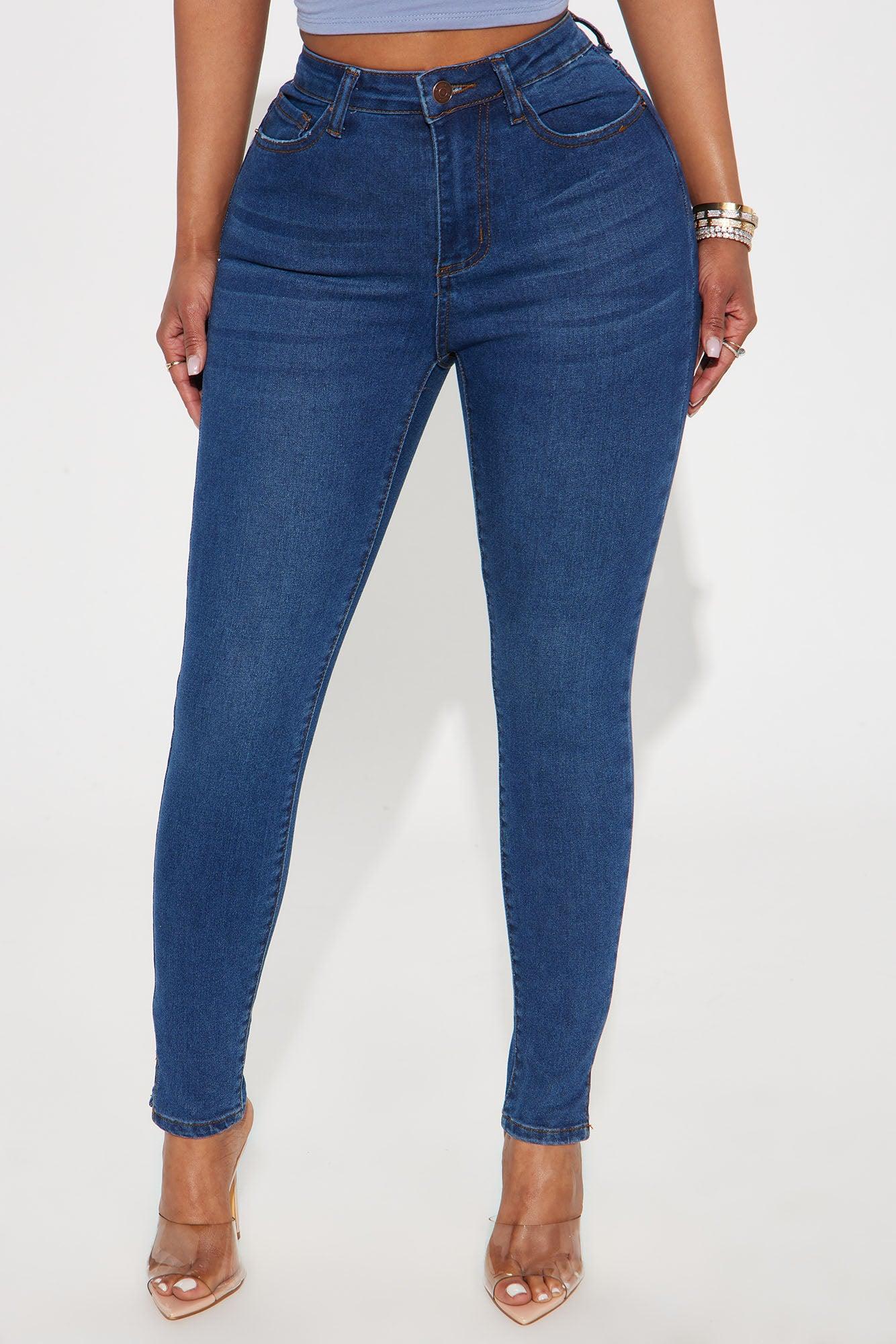 Sarah Side Slit Stretch Skinny Jeans - Dark Wash Product Image