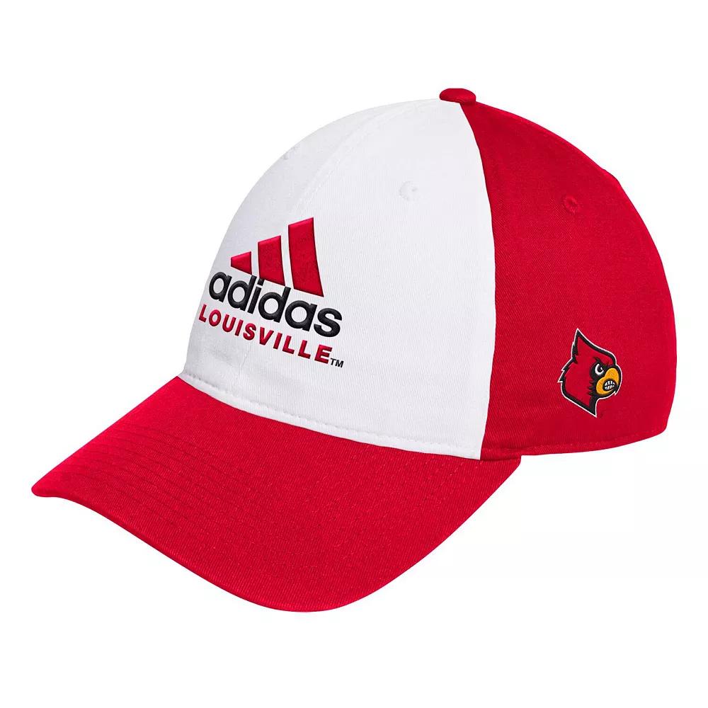 Men's adidas White/Red Louisville Cardinals Slouch Adjustable Hat Product Image