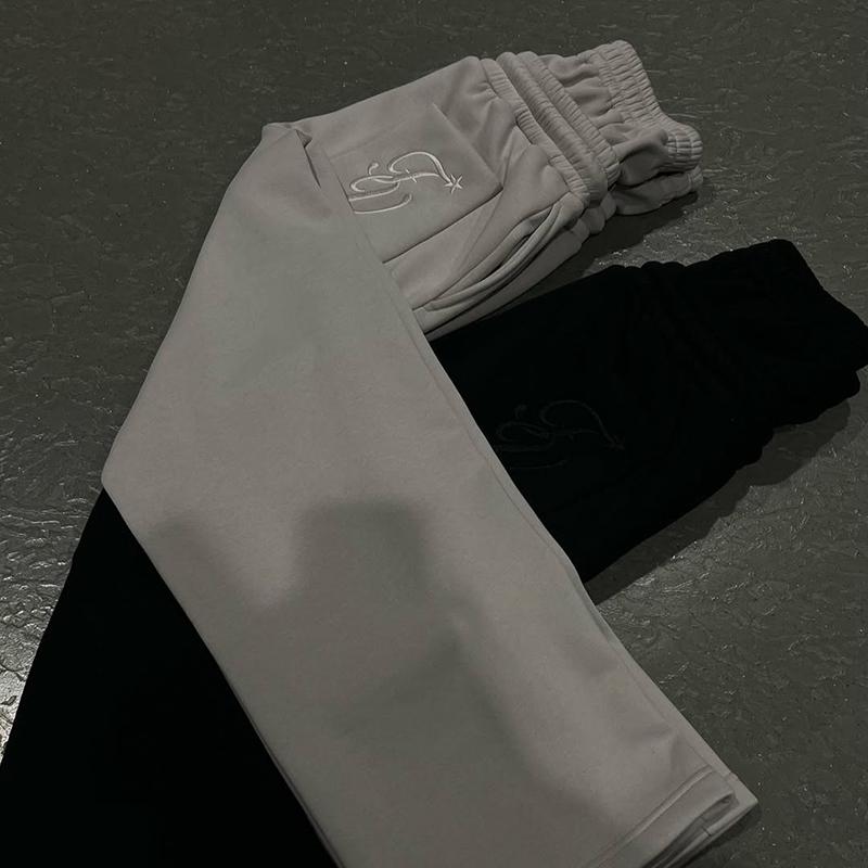 Hiphop Double Waistband Design With Star Embroidery Sweatpants Product Image