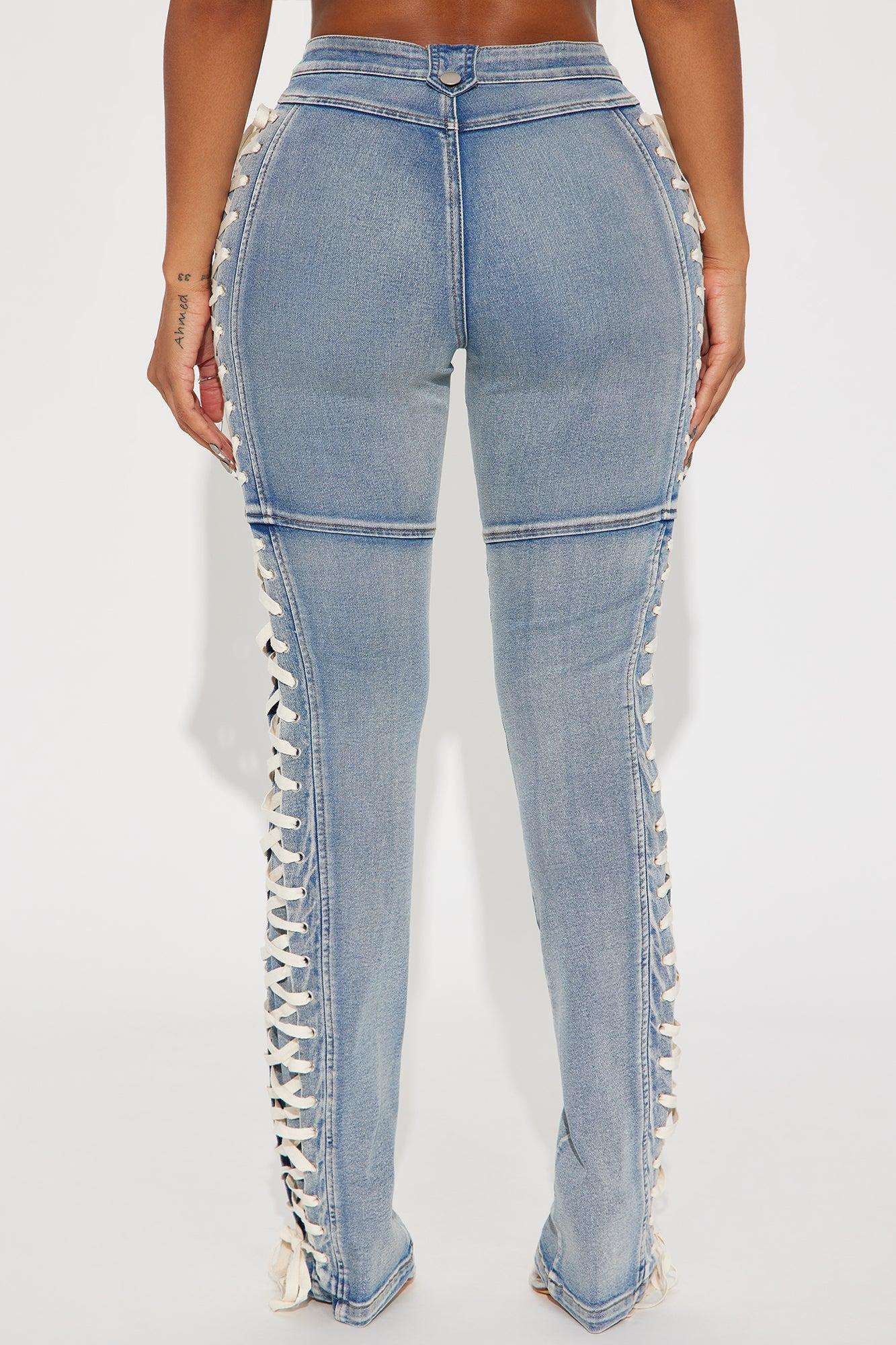 Jaw Dropper Stretch Lace Up Bootcut Jeans - Medium Wash Product Image