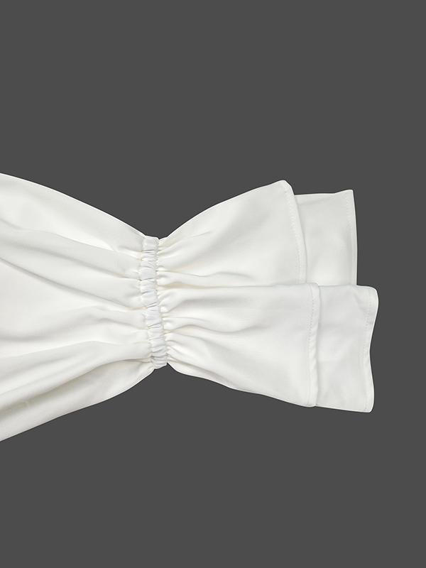 Flared Sleeves Long Sleeves Double Layered Elasticity Solid Color Tied V-Neck Blouses&Shirts Tops Product Image