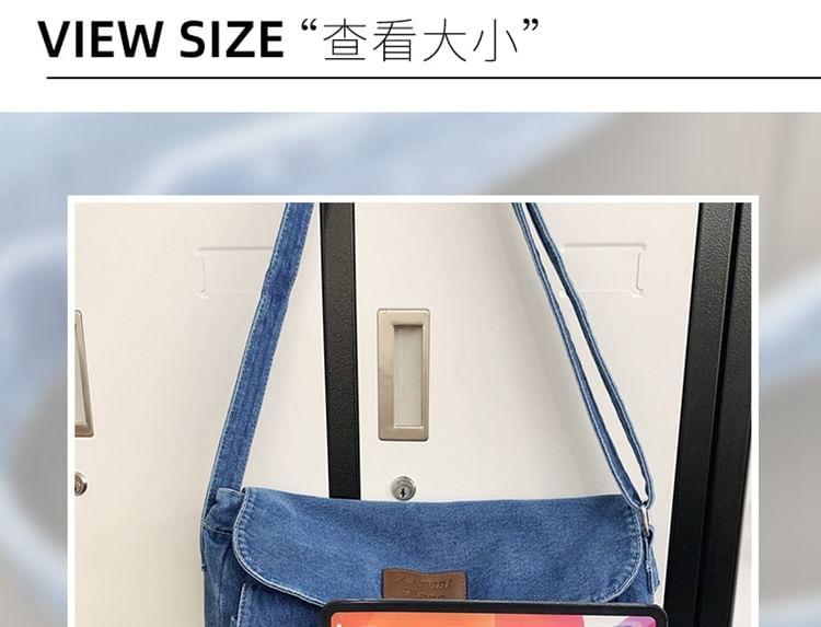 Multi-Pocket Applique Denim Messenger Bag Product Image