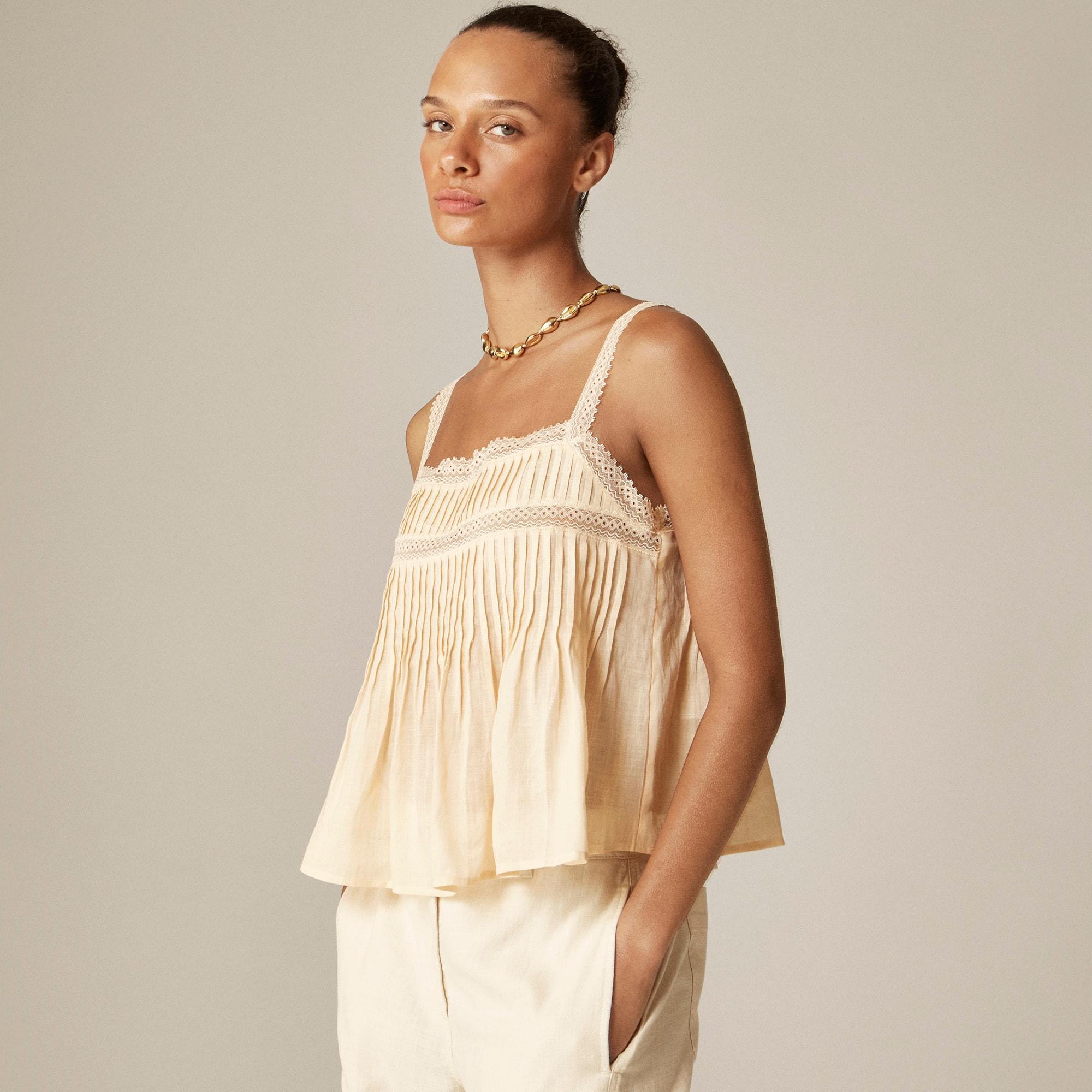 Lace-trim tank top in ramie Product Image