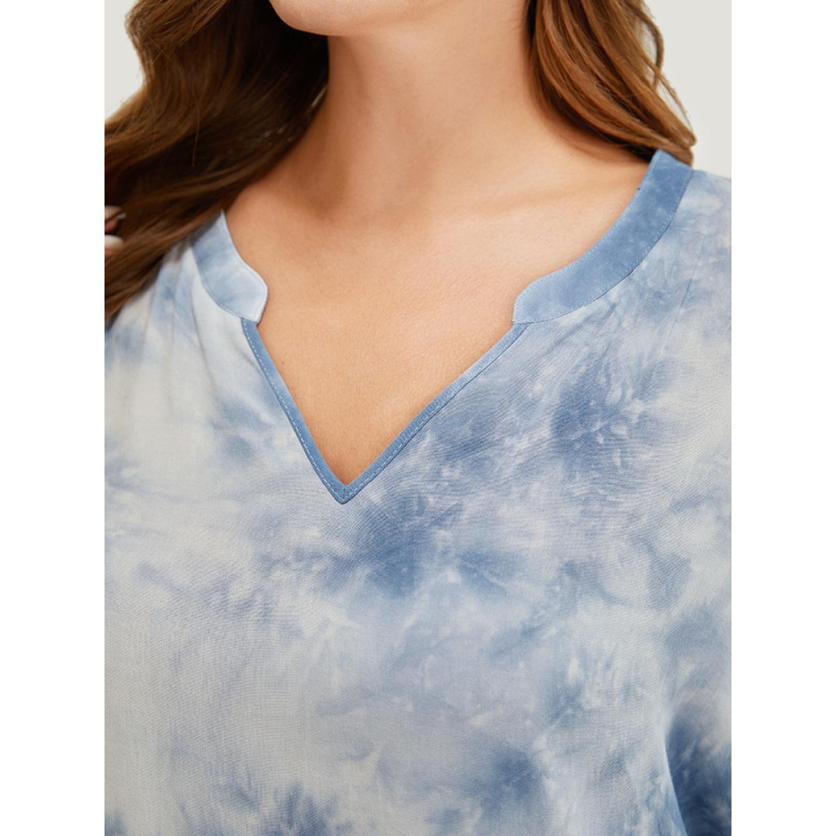 Plus Size Stone Tie Dye Notched Dolman Sleeve Blouse Women Vacation Short sleeve Notched collar Dailywear Blouses BloomChic 12/L Product Image