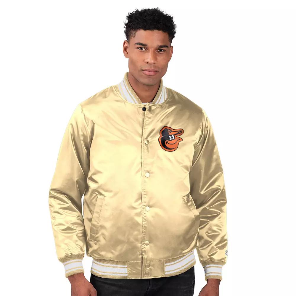Men's Starter Tan Baltimore Orioles Locker Room Satin Full-Snap Varsity Jacket, Size: 2XL, Team Product Image