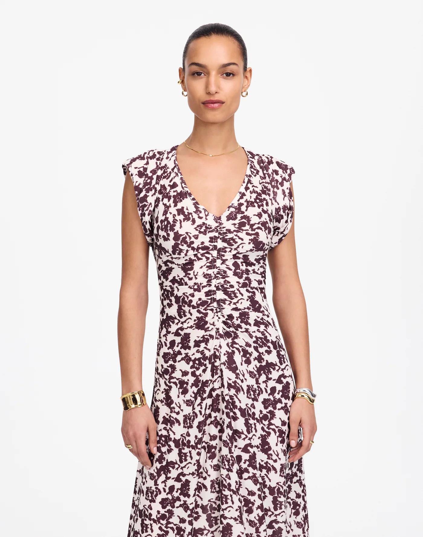 Ruched Flutter Sleeve Midi Dress Product Image