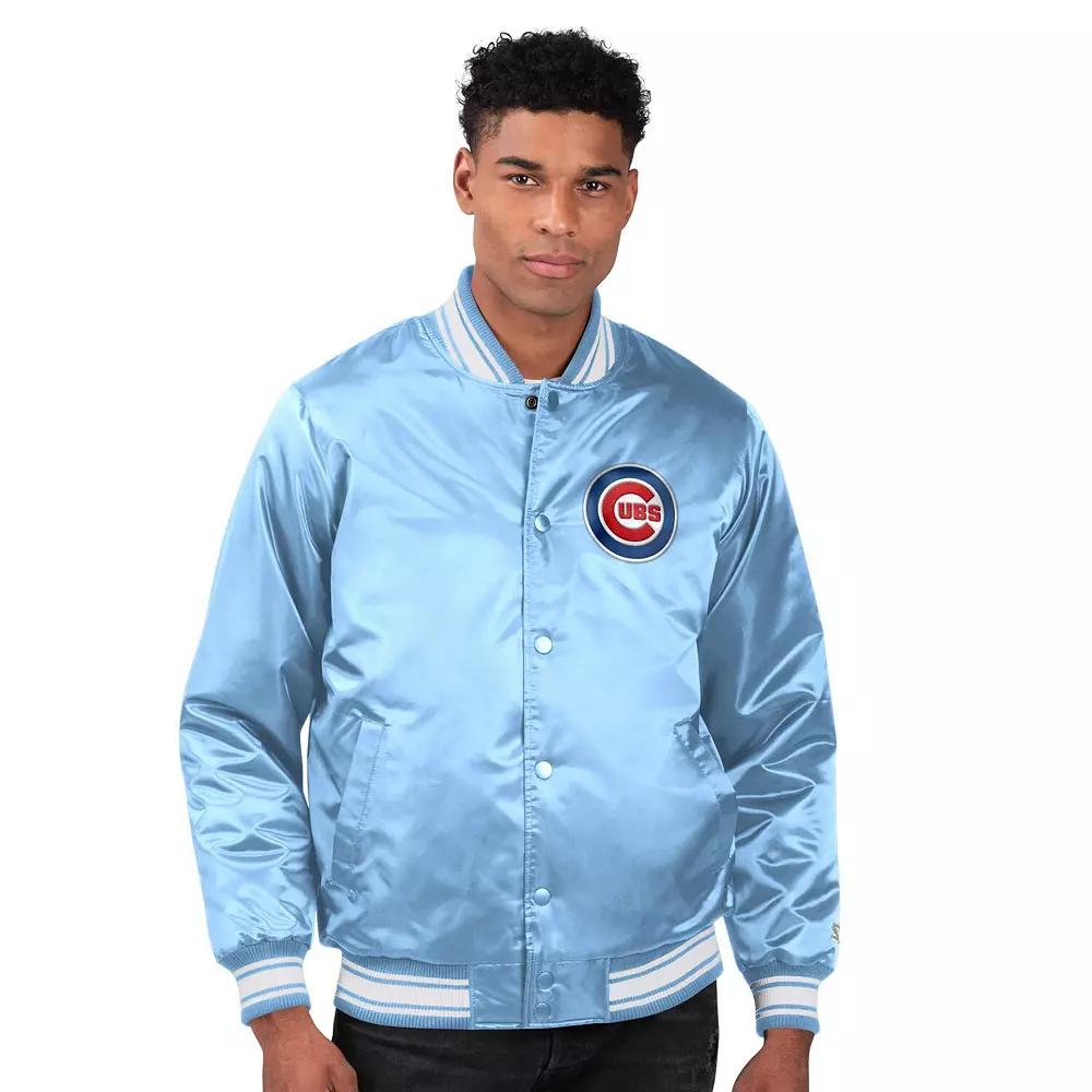 Men's Starter Light Blue Chicago Cubs Locker Room Satin Full-Snap Varsity Jacket,  Product Image