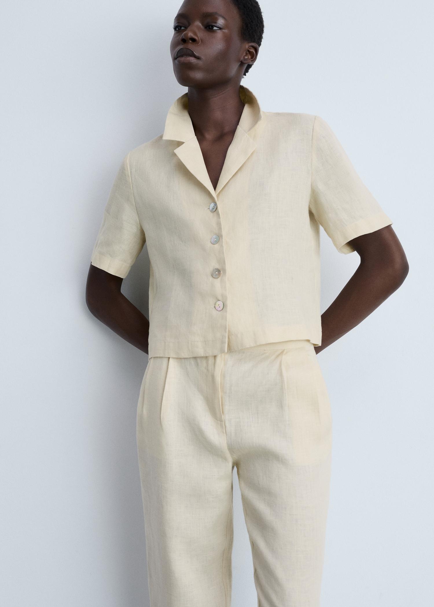Straight linen-blend pants - Women | MANGO USA Product Image