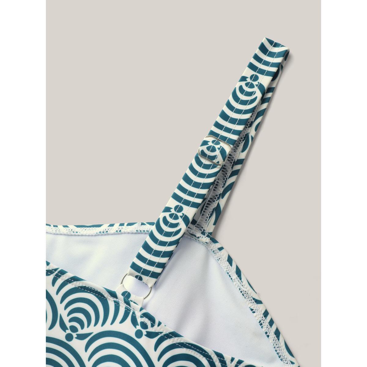 Plus Size Shell Print Ruched Swim Dress Women's Swimwear Beige Resort Bodycon Heart neckline High stretch Curve Swim Dresses BloomChic 30/6X Product Image