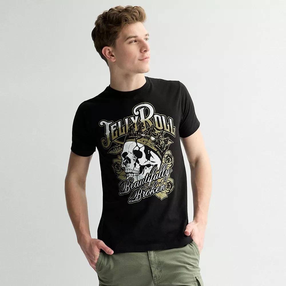 Men's Jelly Roll "Beautifully Broken" Skull and Flowers Graphic Tee,  Product Image