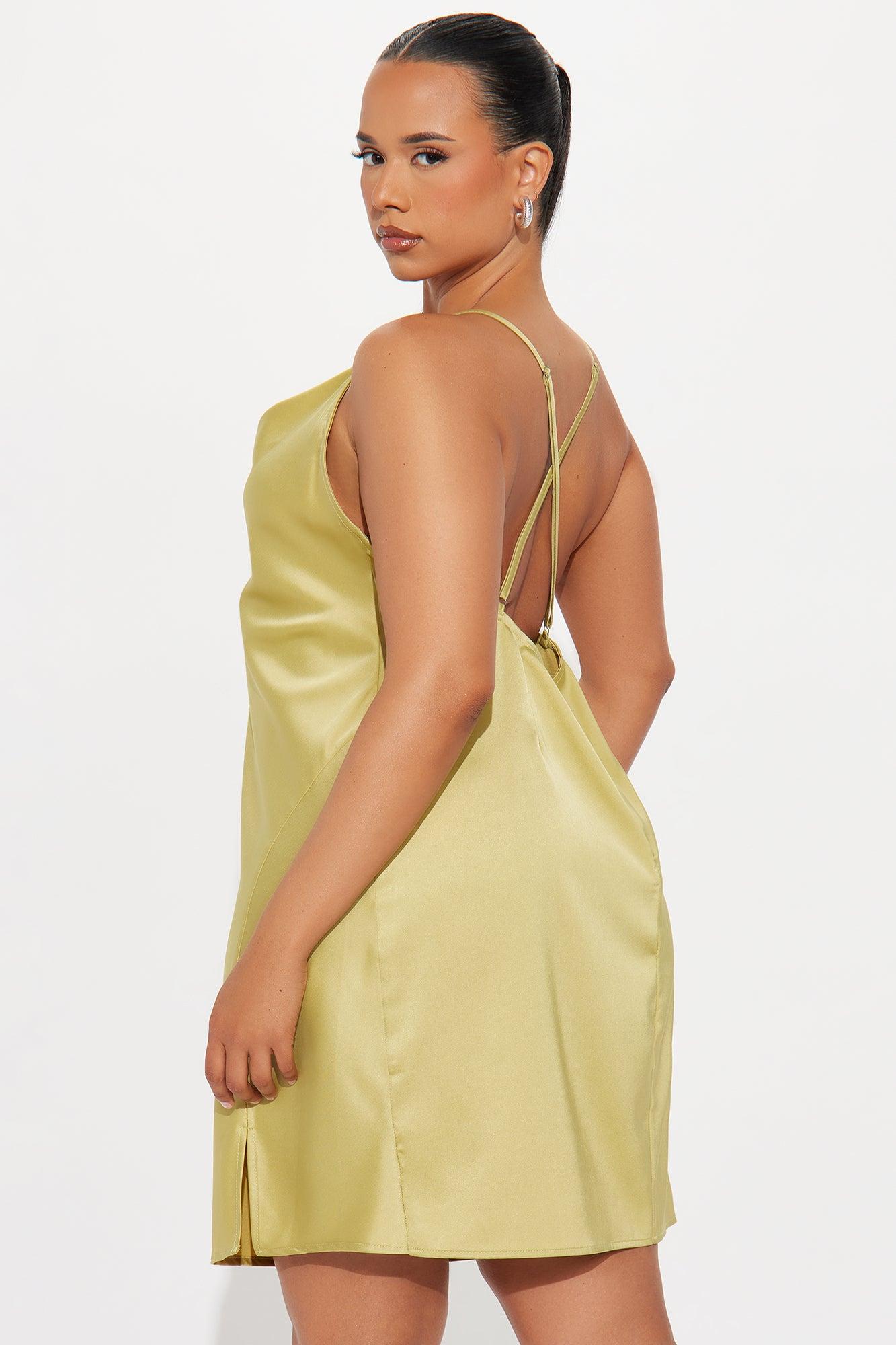 Adria Satin Mini Dress Set - Chartreuse Product Image