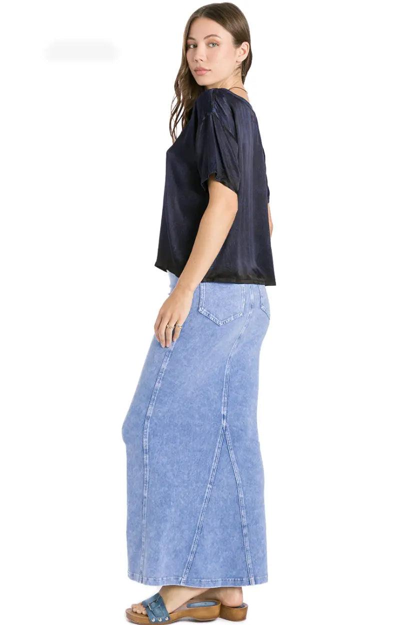 Hard Tail Long Denim Closed Slit Skirt (Style WJ-114) Product Image