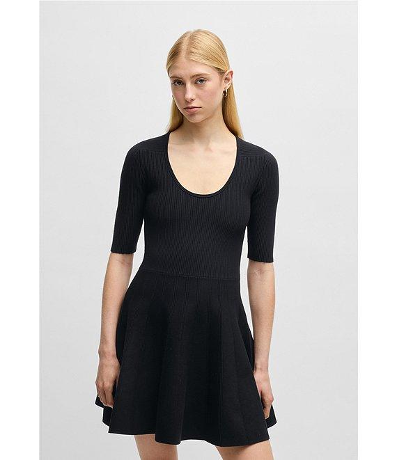 BOSS By Hugo Boss Frankina Compact Knit Scoop Neck Short Sleeve Fit-And-Flare Dress Product Image