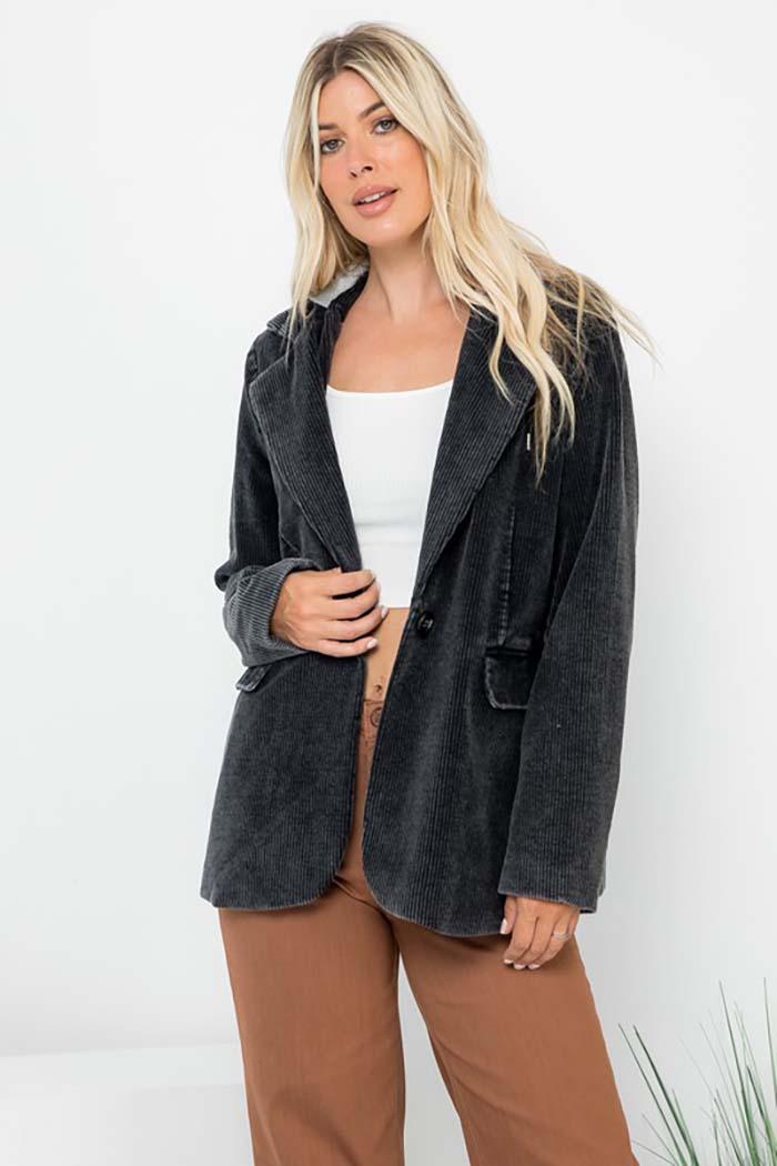 Washed Hooded Cord Blazer Product Image
