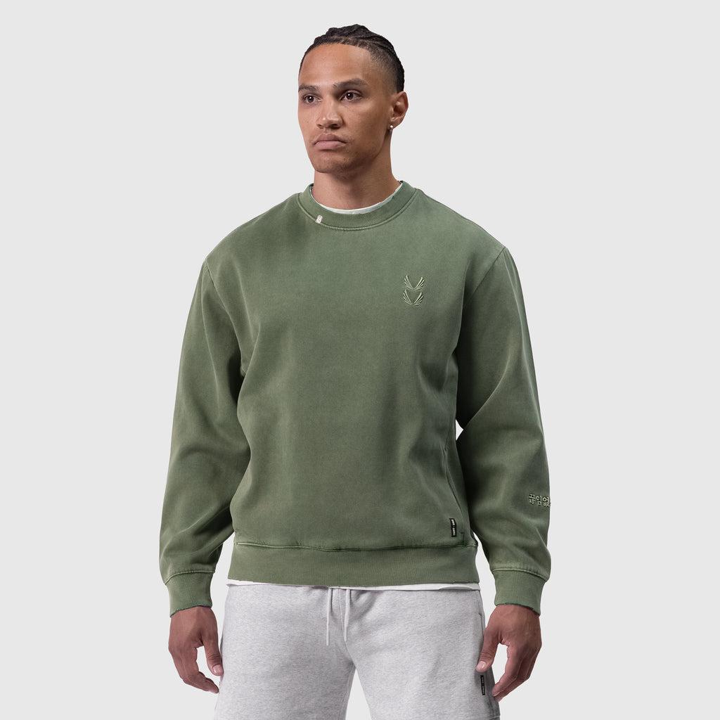 0861. Tech Essential™ Distressed Crewneck - Faded Olive Product Image