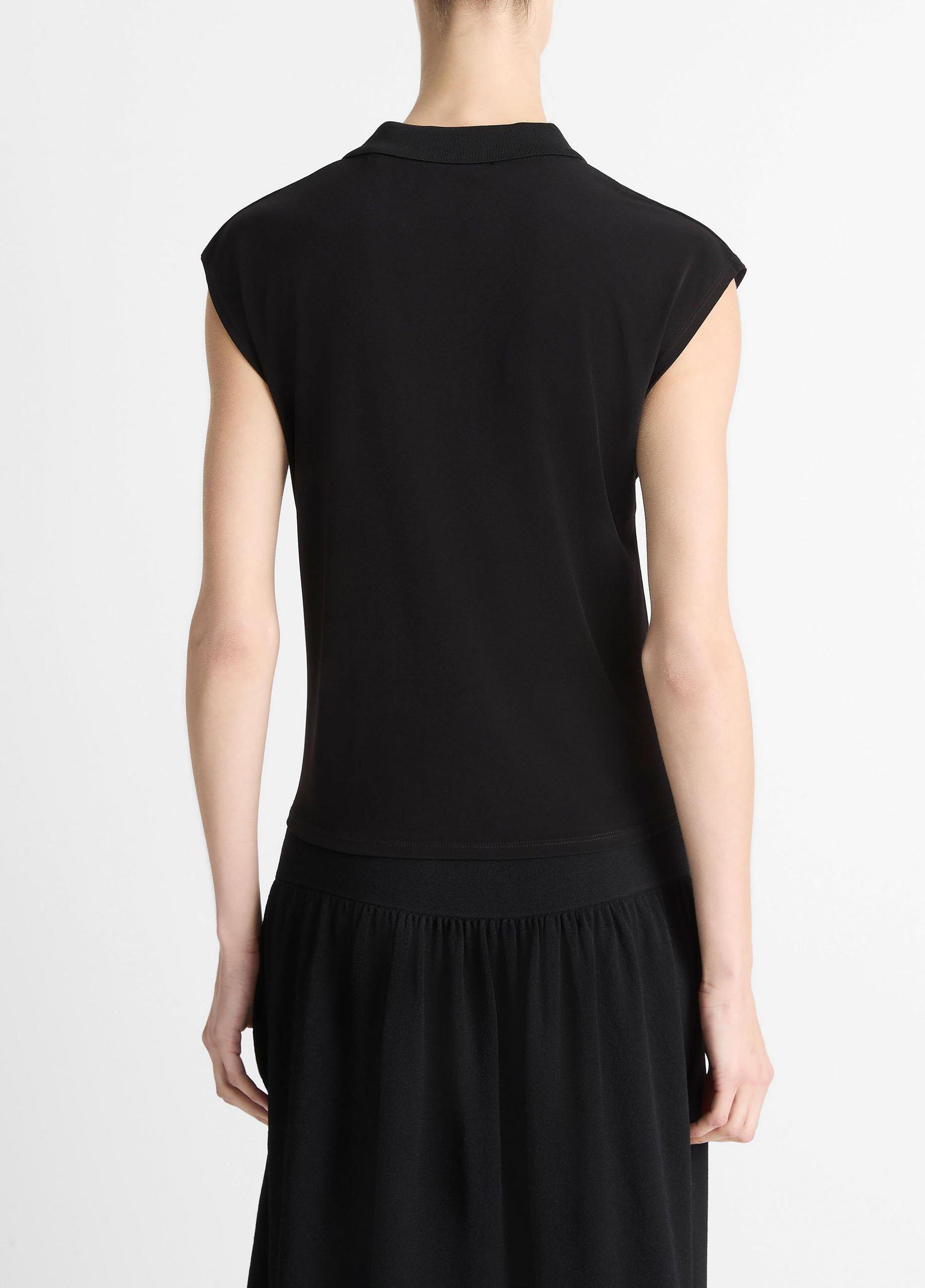 Matte Jersey Cap-Sleeve Polo Top Product Image