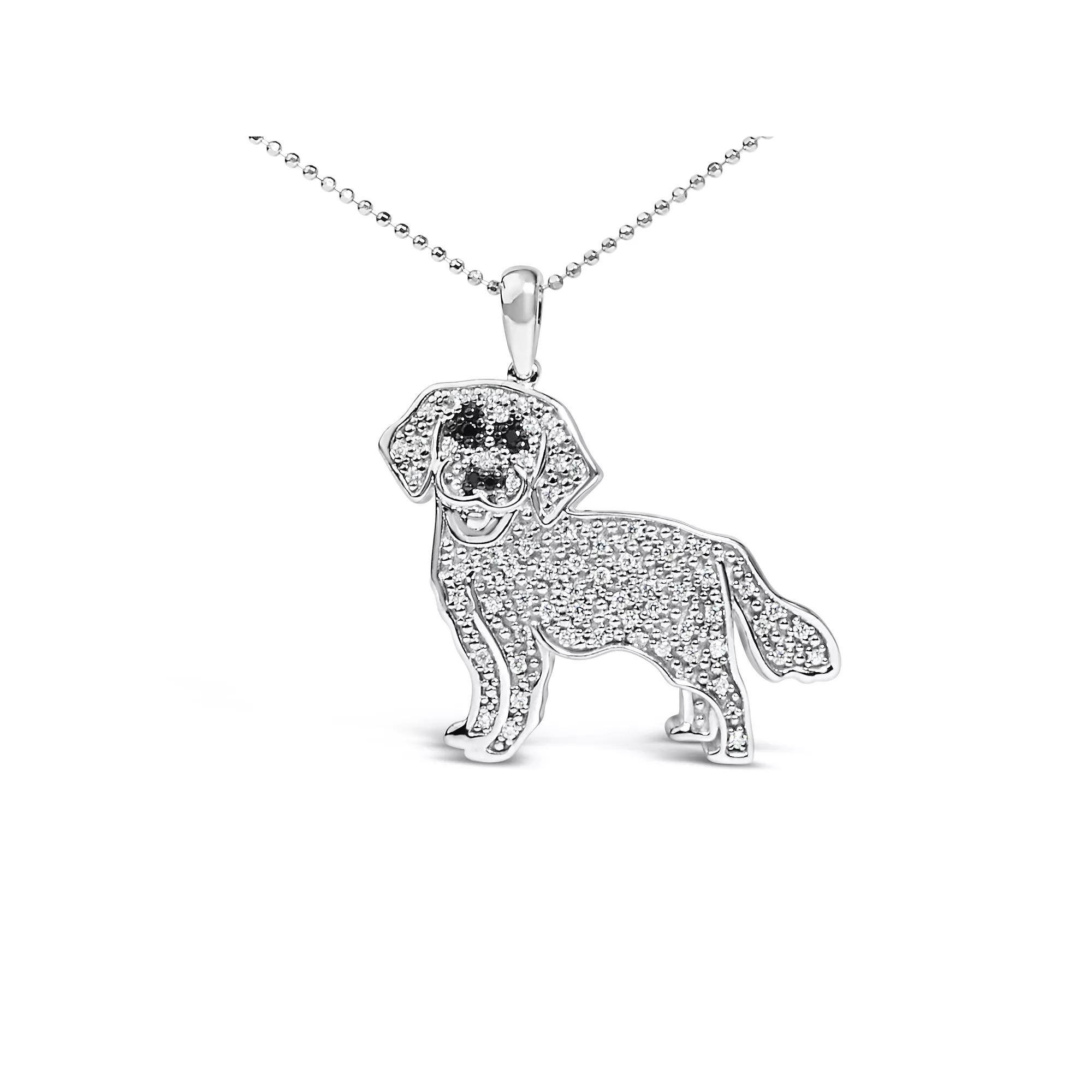 Haus of Brilliance Sterling Silver 1/3 Carat T.W. White & Black Diamond Labrador Pendant Necklace, Women's, Size: 18" Product Image