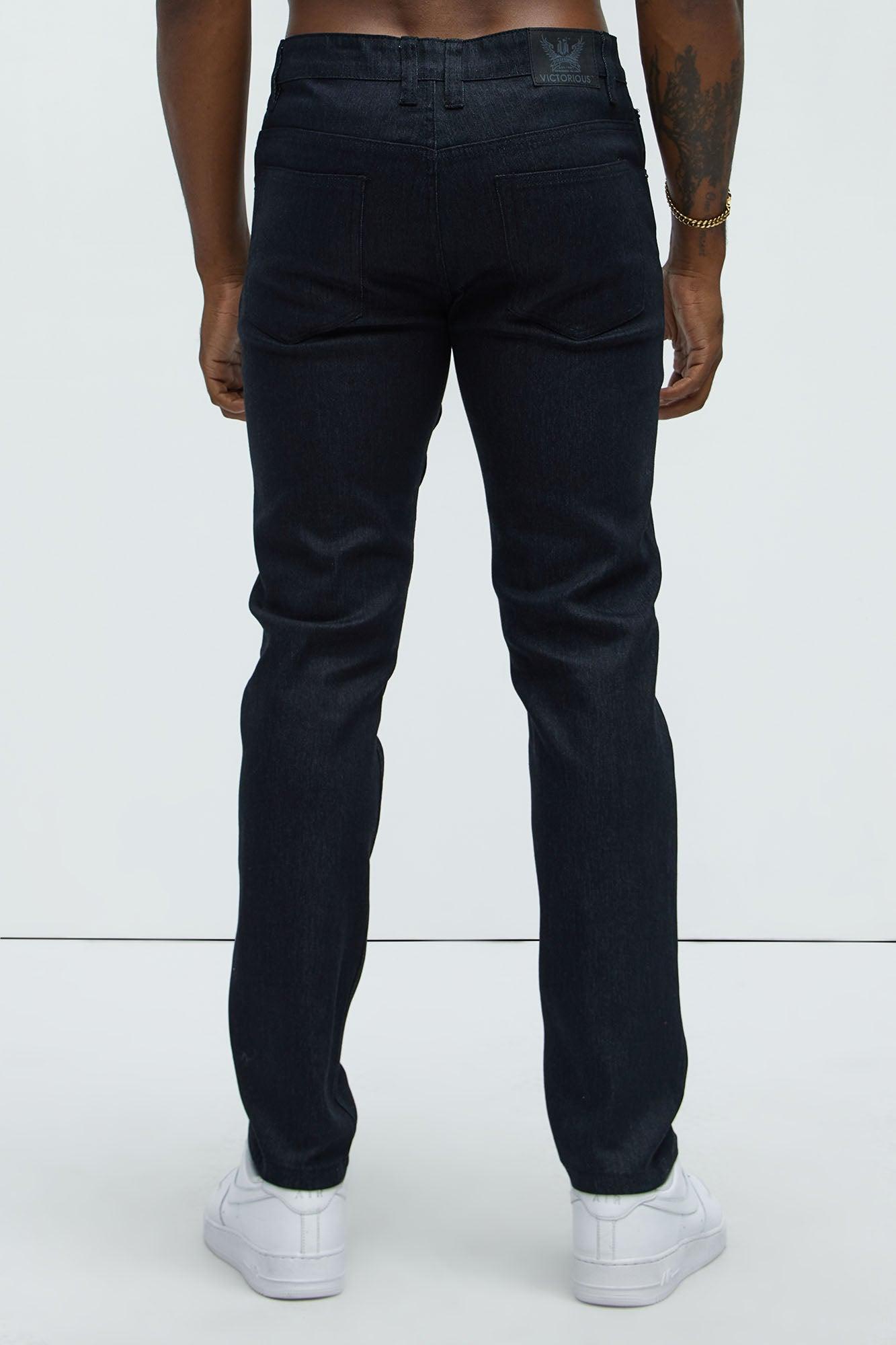 Stretch Raw Denim Skinny Jeans - Black Product Image