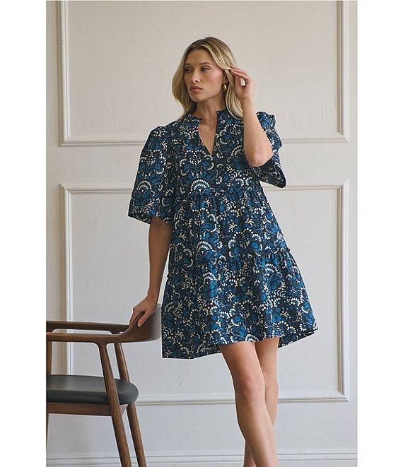 Sugarlips Etta Floral Dixie Ruffle Split V-Neck Short Sleeve Tiered Dress Product Image