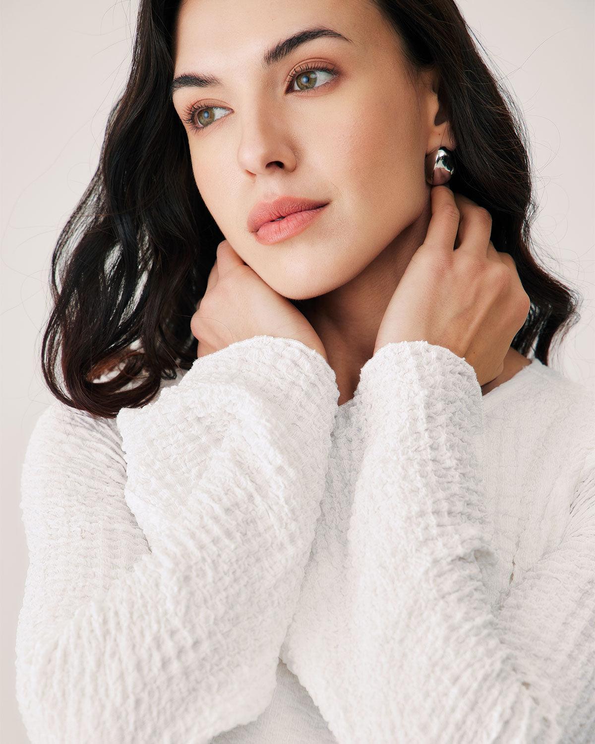 White Ruched Bell Sleeve Mini Dress Product Image