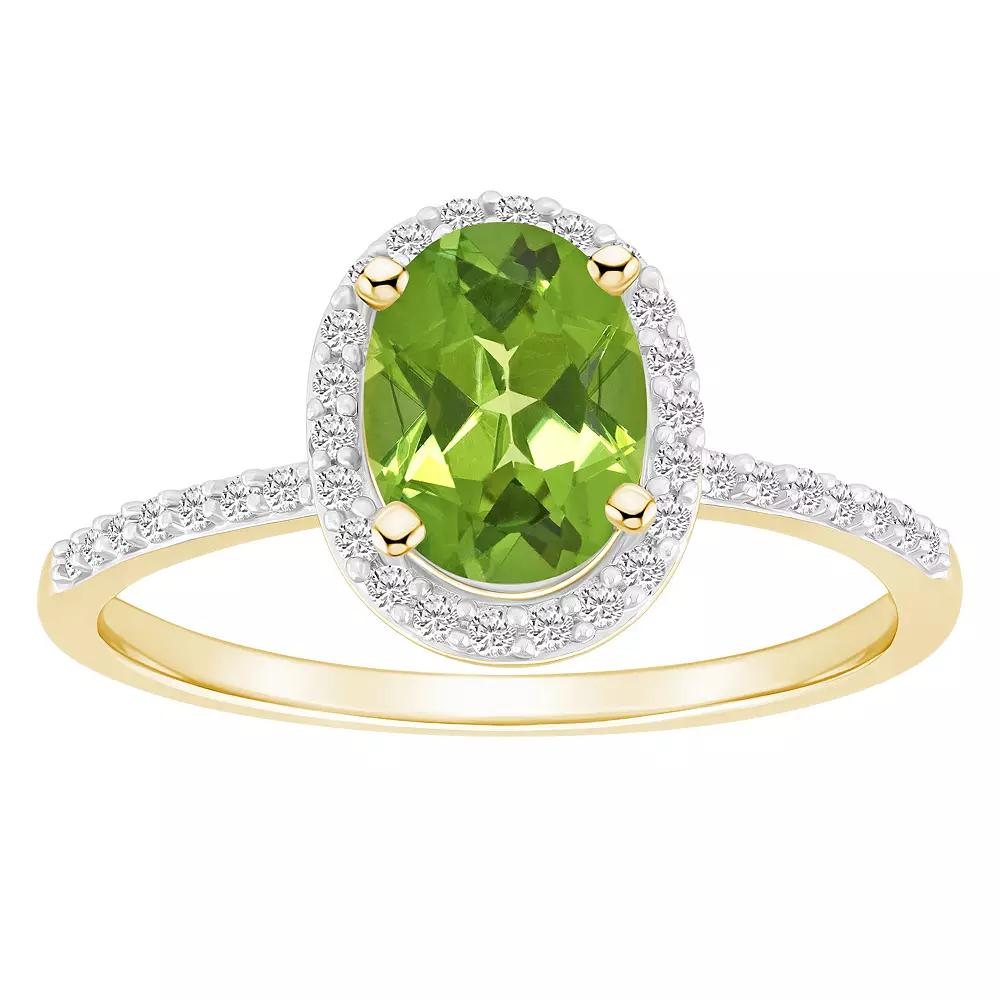 Celebration Gems 10k Gold 8 mm x 6 mm Oval Gemstone & Lab-Created White Sapphire Halo Ring, Women's, Size: 5, Peridot Product Image