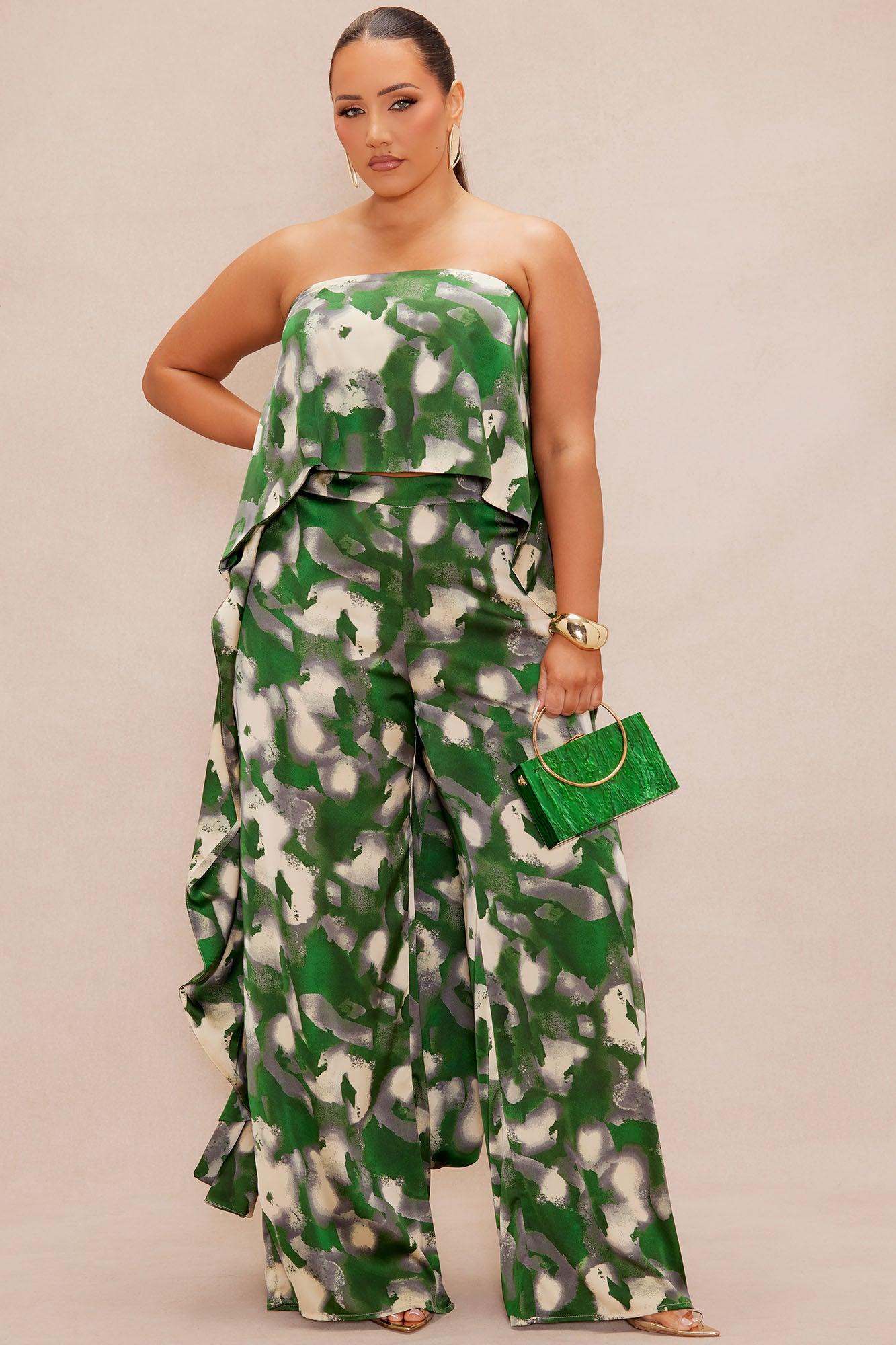 Kimoko Satin Pant Set - Green/combo Product Image