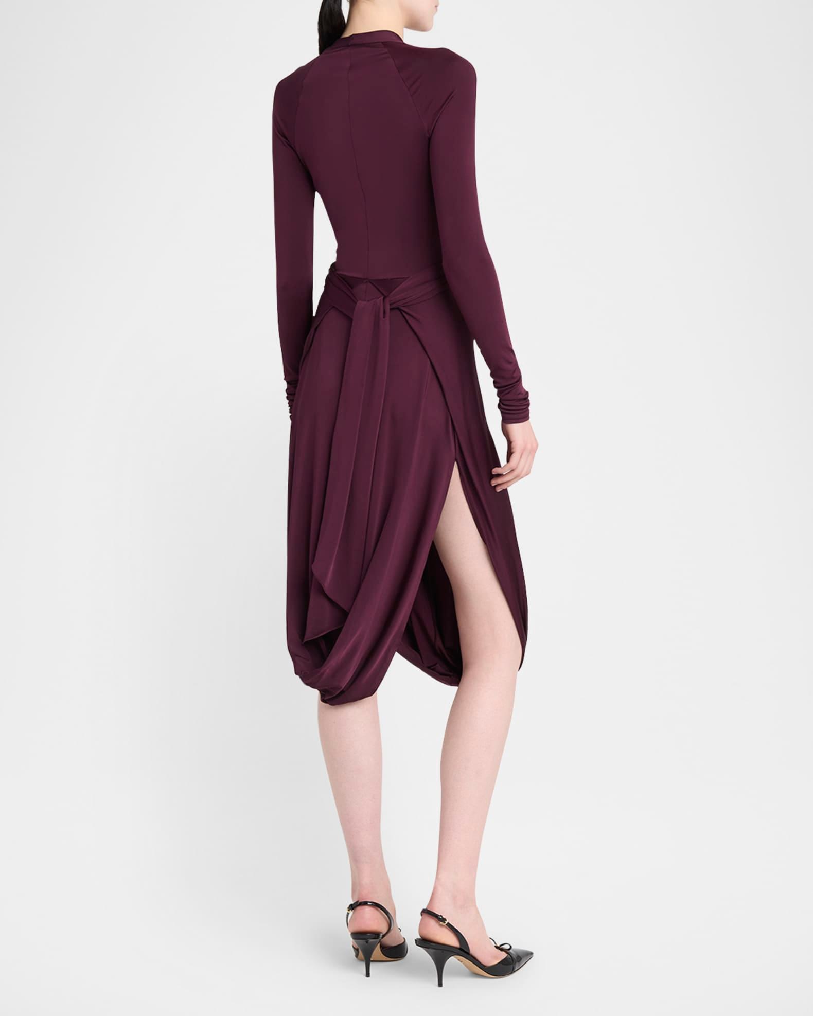 Plunging Draped Jersey Long-Sleeve Dress Product Image