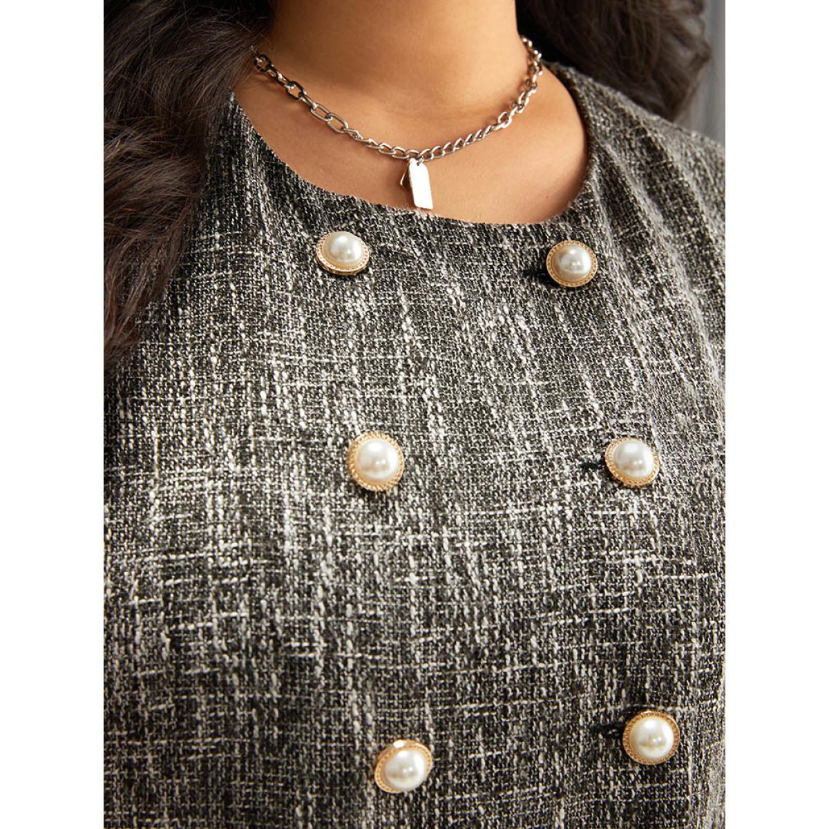 Plus Size Tweed Plisse Double Breasted Flap Pocket Coat Women Black Casual Texture Ladies Dailywear Winter Coats BloomChic 10/M Product Image