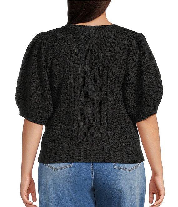 Sugarlips Plus Size Puffed Sleeve Cable Knit Sweater Product Image