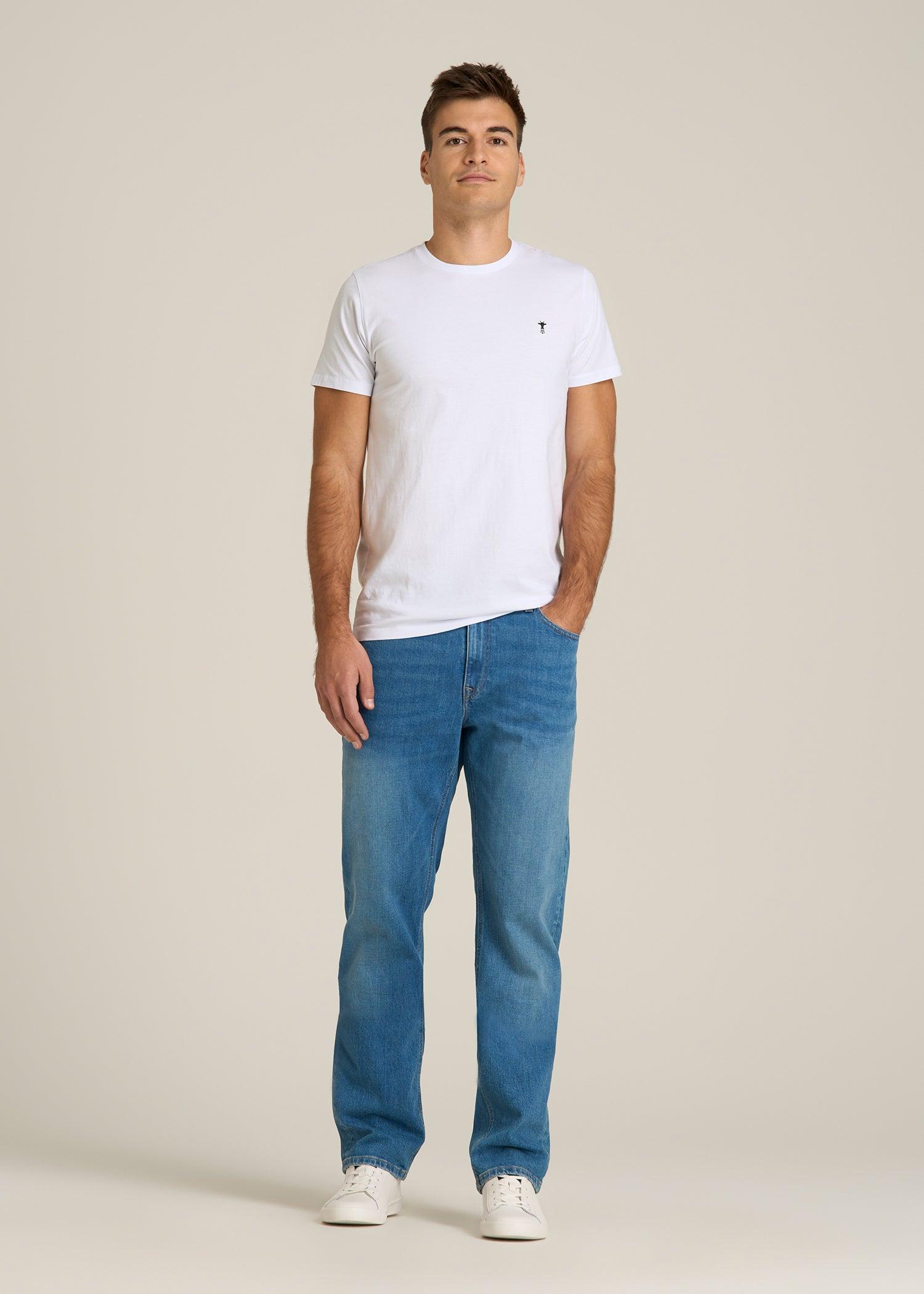 MODERN-FIT Embroidered Logo Crewneck T-Shirt for Tall Men in White Male Product Image