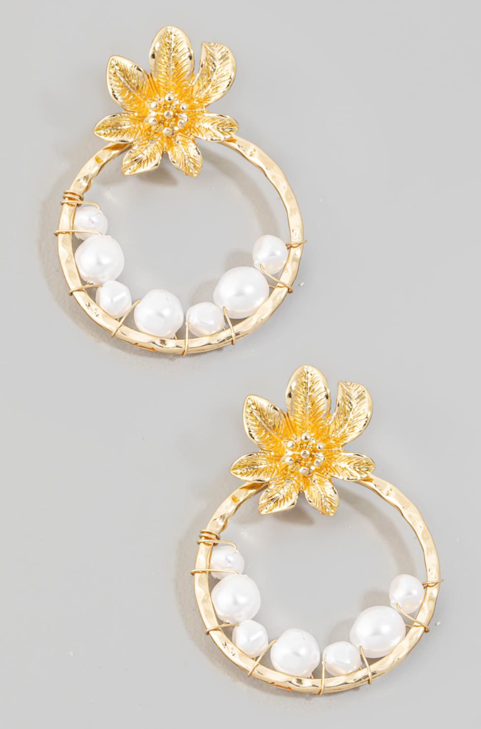 Pearl Beads Hoop Drop Earrings Product Image