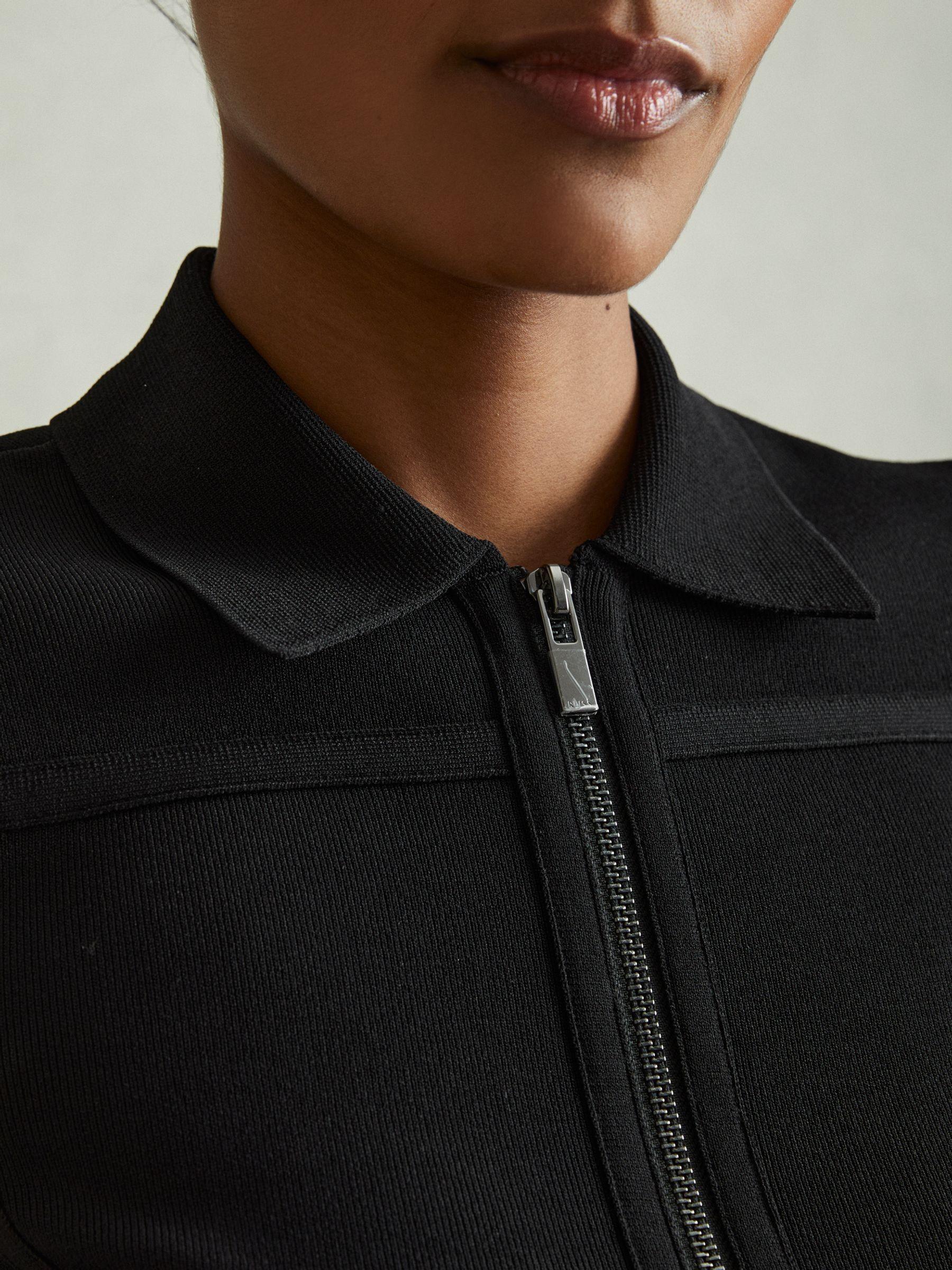 Knitted Zip-Front Mini Dress in Black Product Image