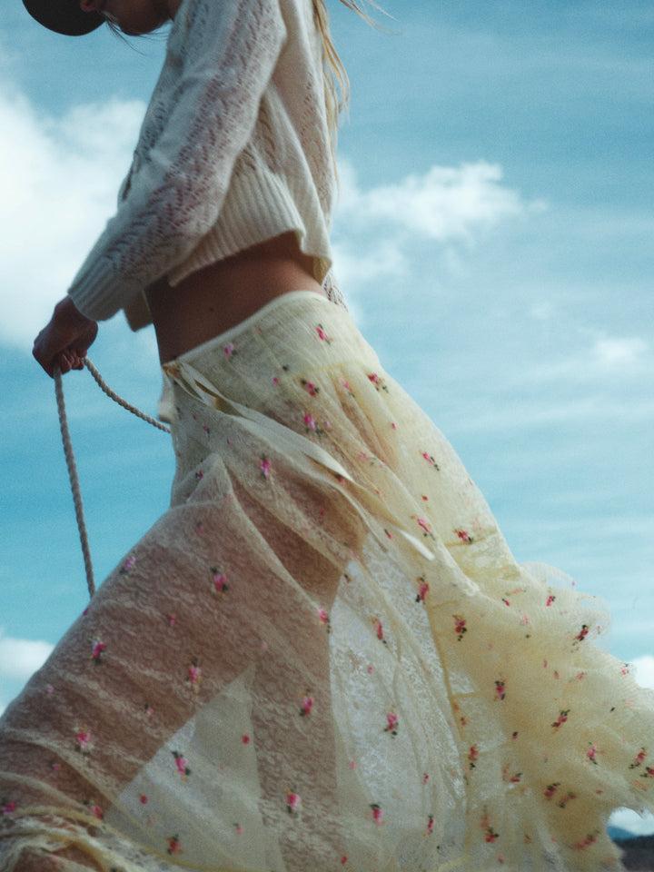 Poppy Lace Midi Skirt — Yellow Product Image