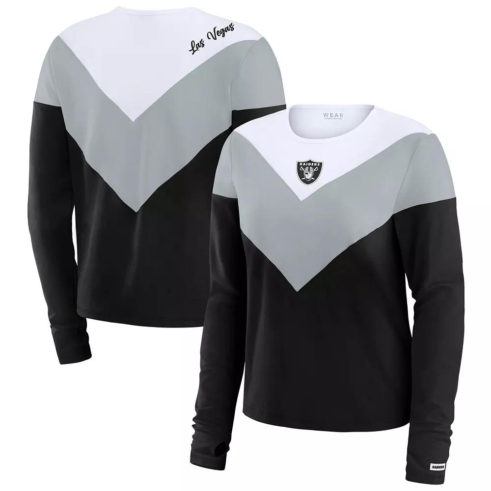 Women's WEAR by Erin Andrews Black/Silver Las Vegas Raiders Chevron Tri-Blend Long Sleeve T-Shirt, Size: Large, Lvr Black Product Image