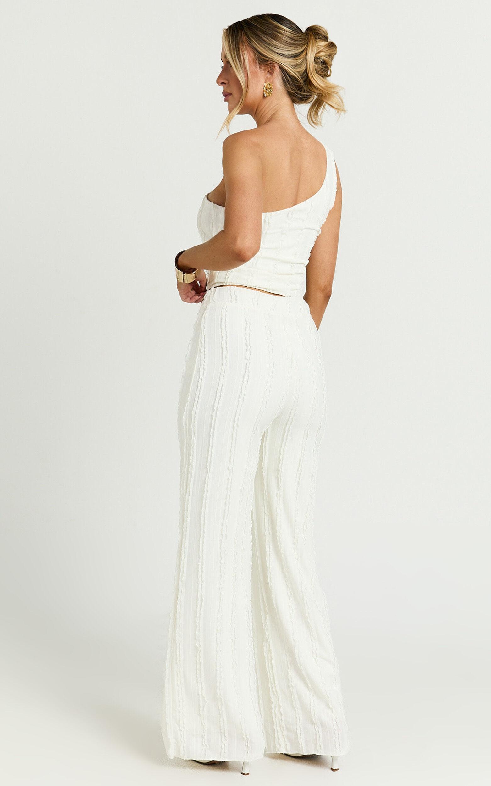Almarie Pants - Mid Waisted Wide leg Textured Pants in Off White Product Image